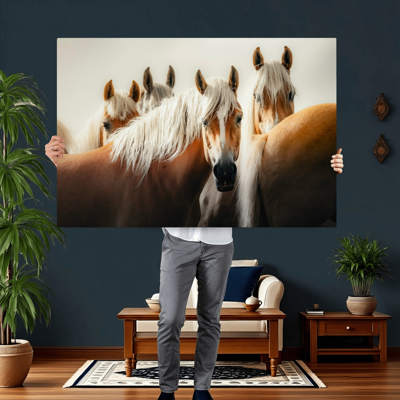 71904941-MGV-CV-36X24 - Wild Horse Herd Wall Art Canvas Print, Natural Horse Portrait Nature Wall Decor for Living Room and Office