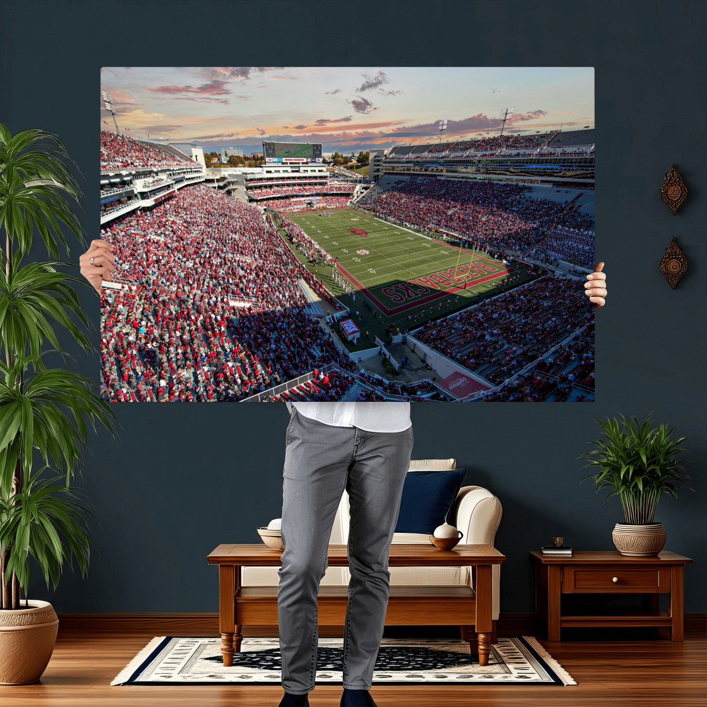 46571211-MGV-CV-36X24 - Donald W. Reynolds Razorback Stadium Wall Art Canvas Print – Arkansas Razorbacks Football Artwork for Home, Office, and Sports Room Decor