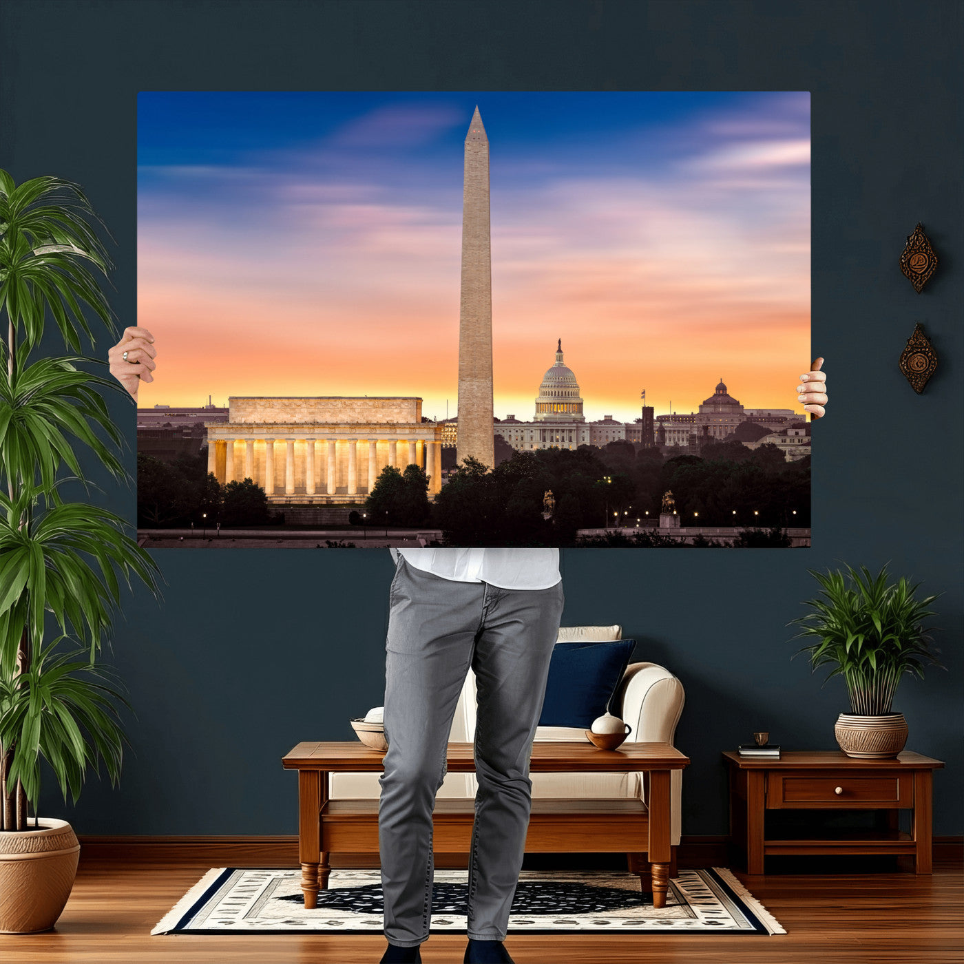 72704063-MGV-CV-36X24 - Washington DC Skyline Wall Art Canvas Print – Lincoln Memorial, Washington Monument & Capitol Artwork Print