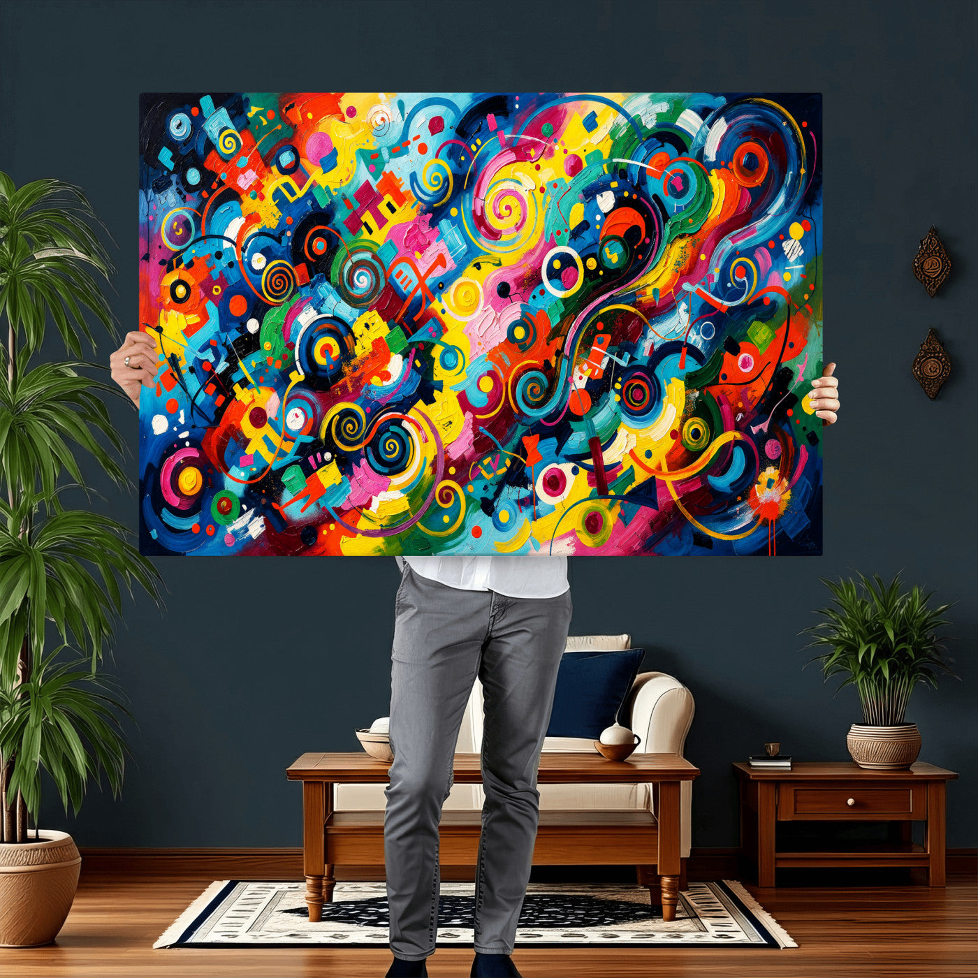 4712069R1-MGV-CV-36X24 - Geometric Abstract Wall Art Canvas Print, Bold Color Abstract Expressionist Painting Print, Modern Geometric Abstract Canvas Art