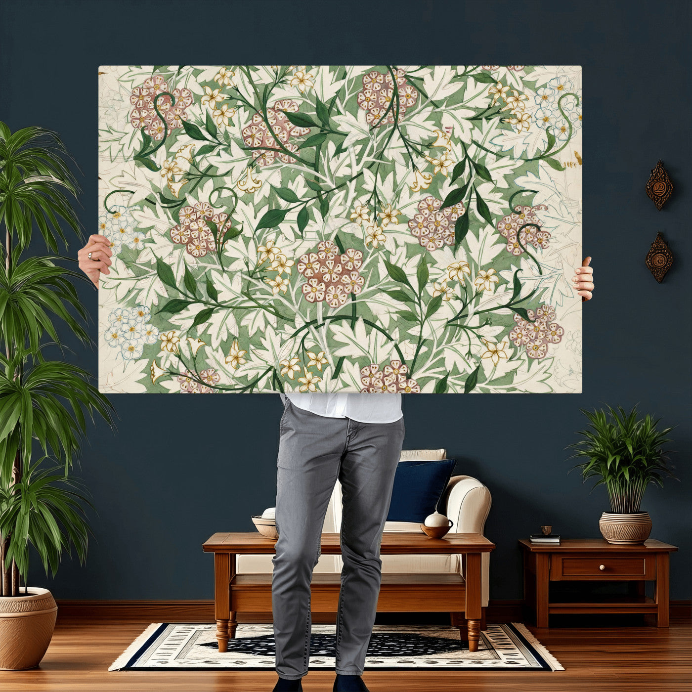 33560597-MGV-CV-36X24 - William Morris Jasmine 1872 Canvas Wall Art — Arts and Crafts Botanical Print | Vintage Green Floral Decor | Cottagecore Gift | Classic Art