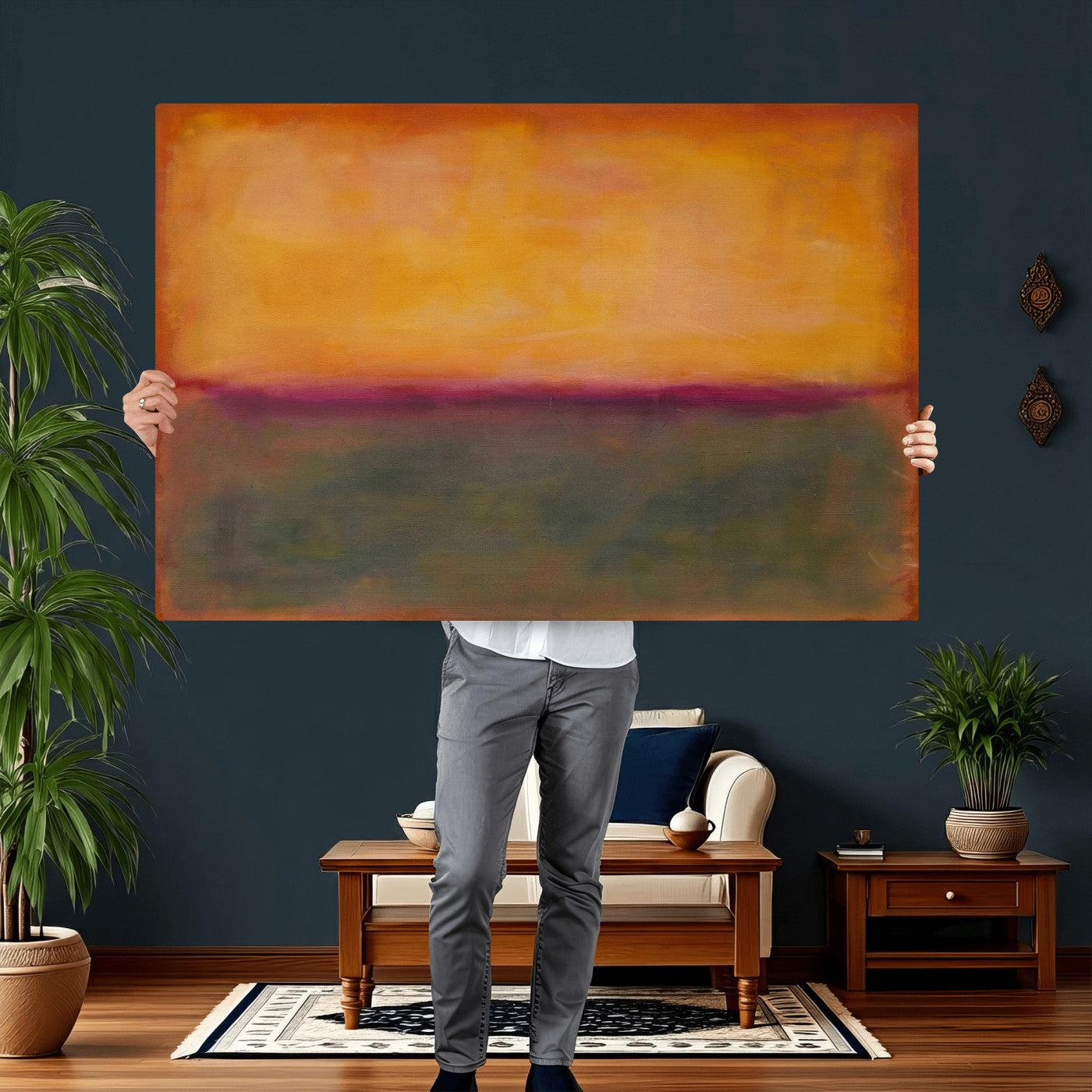 21628300-MGV-CV-36X24 - Abstract Color Field Wall Art Canvas Print, Framed Minimalist Horizon Artwork for Living Room Bedroom Office