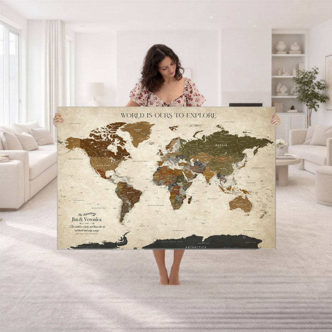 Custom Push Pin World Map Wall Art Canvas Print | Travel Tracker With Pins