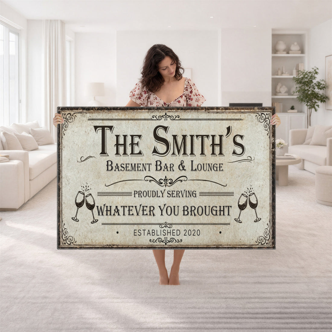 Custom Basement Bar & Lounge Sign Canvas, Personalized Family Name Art