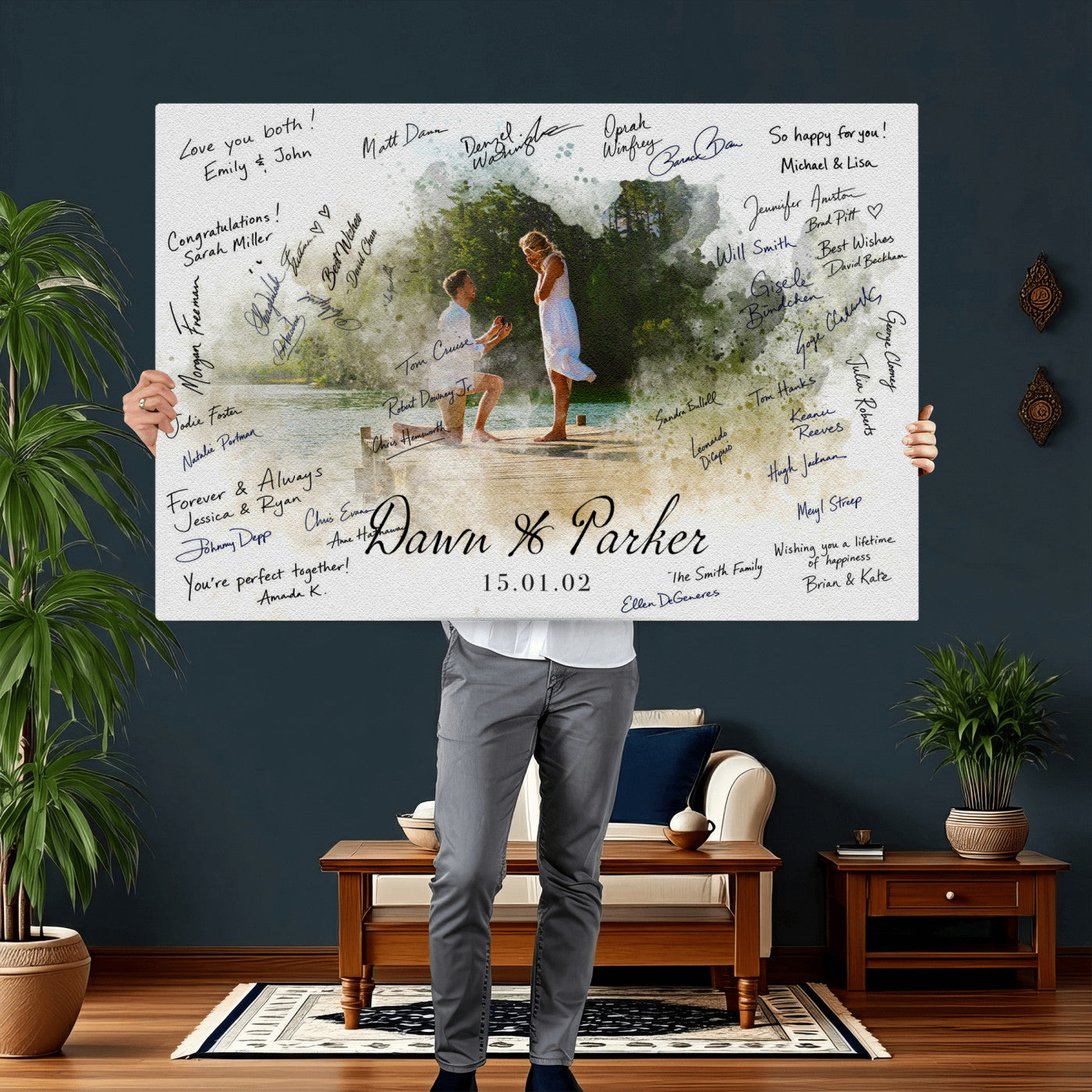 14326128-MGV-CV-36X24 - Wedding Guest Book Alternative Wall Art Canvas Print, Personalized Wedding Signature Poster, Custom Couple Photo Guestbook Canvas, Bridal Shower Reception Decor