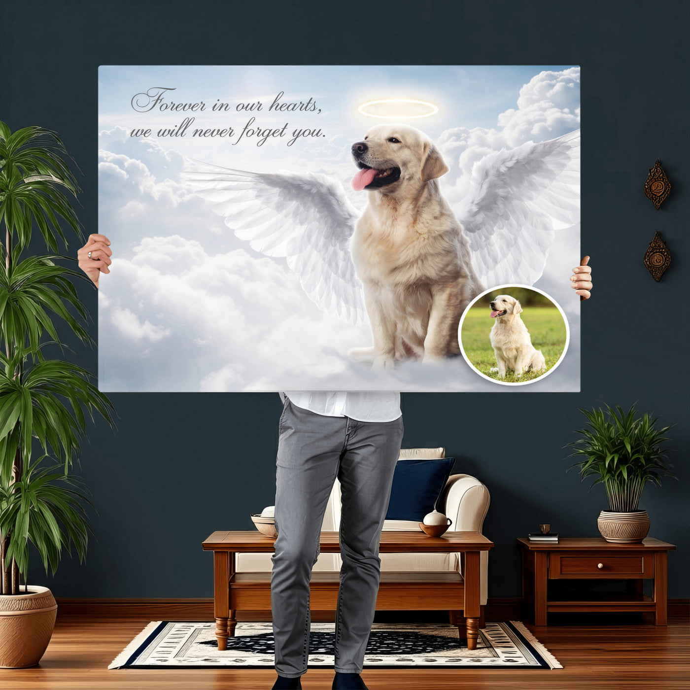 62795455-MGV-CV-36X24 - Pet Memorial Wall Art Canvas Print, Custom Dog Memorial Portrait, Personalized Angel Pet Loss Gift, Angel Wings Puppy Print