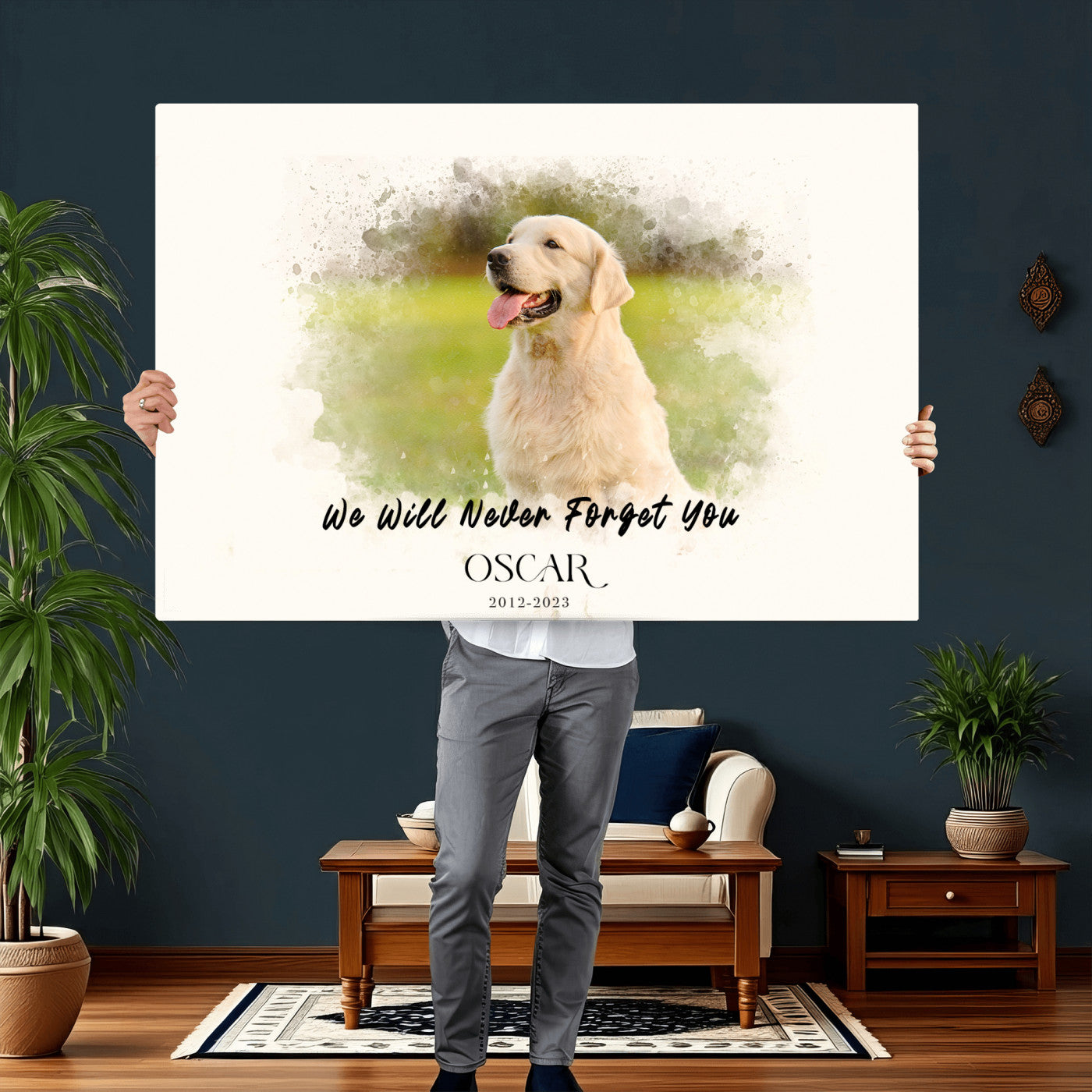 78367466-MGV-CV-36X24 - Pet Memorial Wall Art Canvas Print, Custom Dog Memorial Portrait, Personalized Angel Pet Loss Gift, Angel Wings Puppy Print