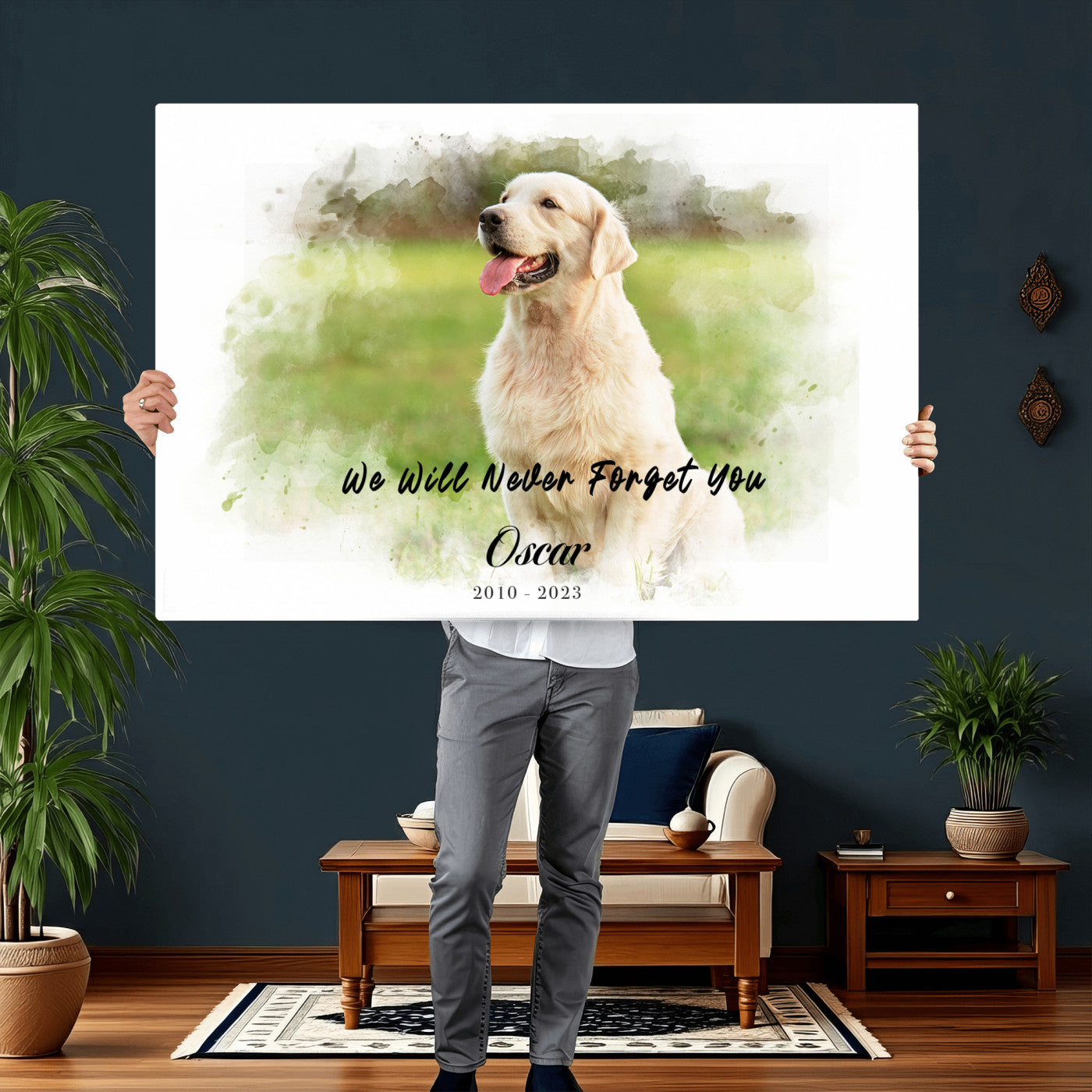 38460512-MGV-CV-36X24 - Abstract Pet Memorial Wall Art Canvas Print, Custom Dog Memorial Portrait, Personalized Angel Pet Loss Gift, Angel Wings Puppy Print