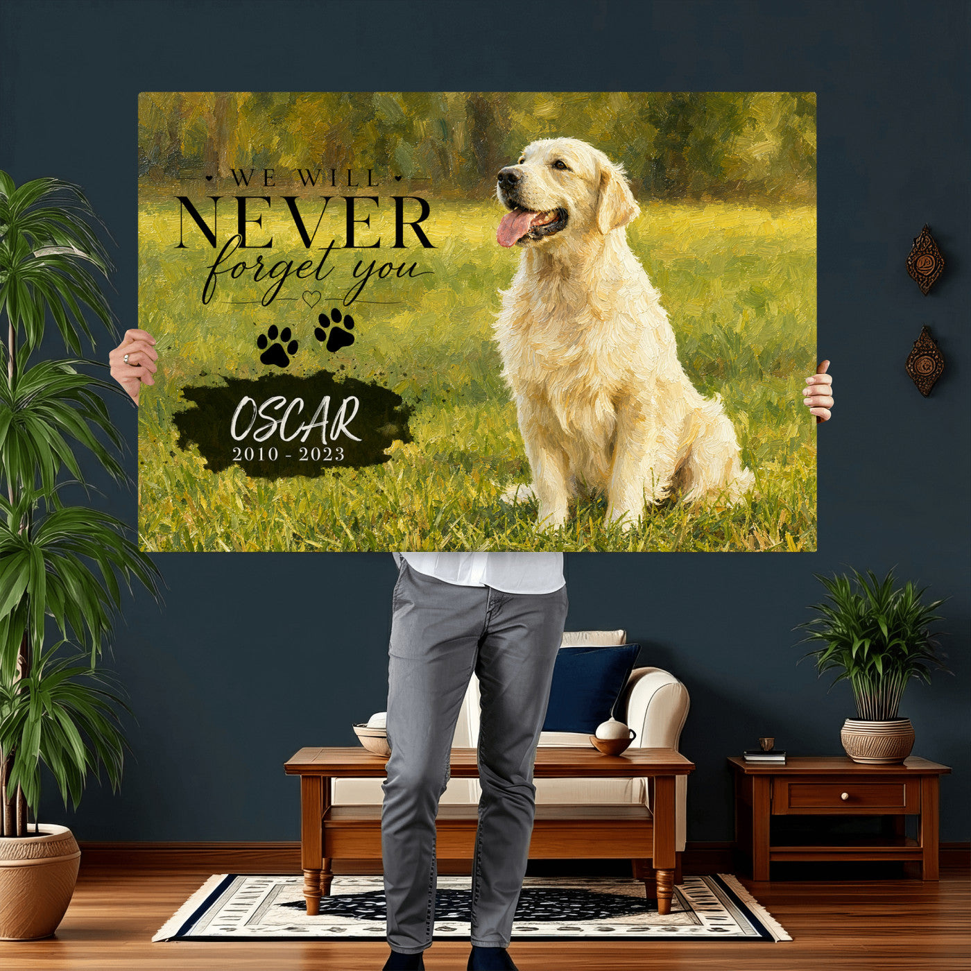 38460512P2-MGV-CV-36X24 - Pet Memorial Wall Art Canvas Print, Custom Dog Memorial Portrait, Personalized Angel Pet Loss Gift, Angel Wings Puppy Print