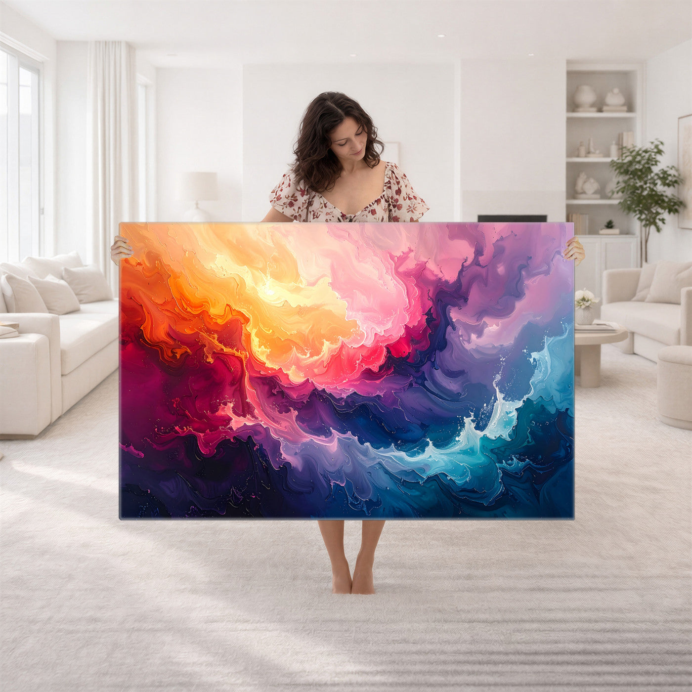 16157633-MGV-CV-36X24 - Large Colorful Abstract Canvas Wall Art Print, Vibrant Popup Color Art Print