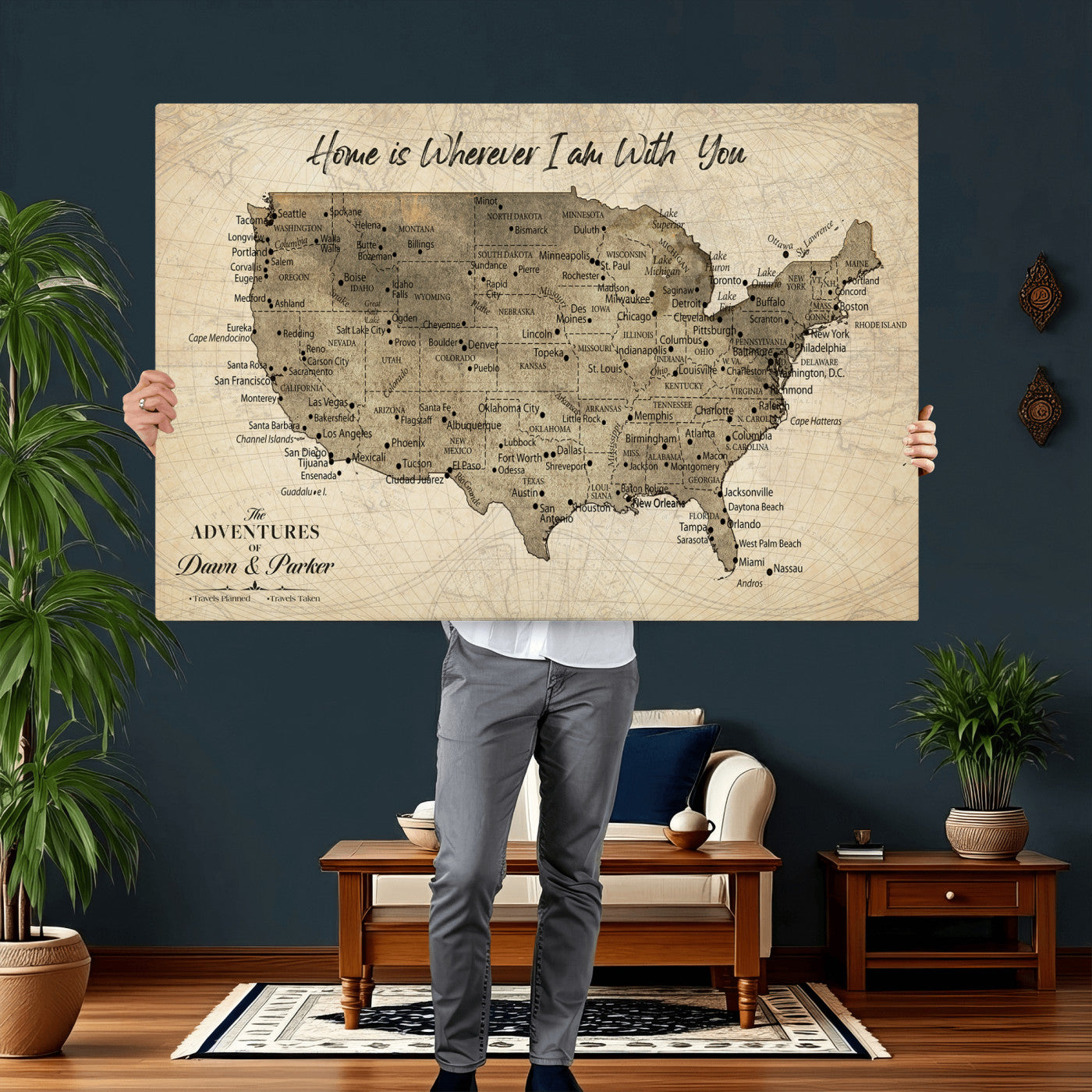 19102499U-MGV-CV-36X24 - Personalized USA Push Pin Travel Map Canvas for Adventure Wall Decor