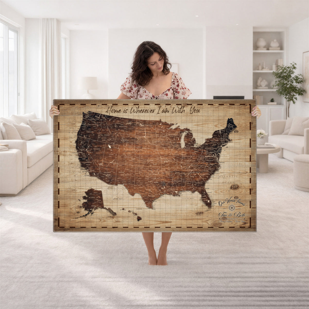 19102499U-MGV-CV-36X24 - Personalized USA Push Pin Travel Map Canvas for Adventure Wall Decor