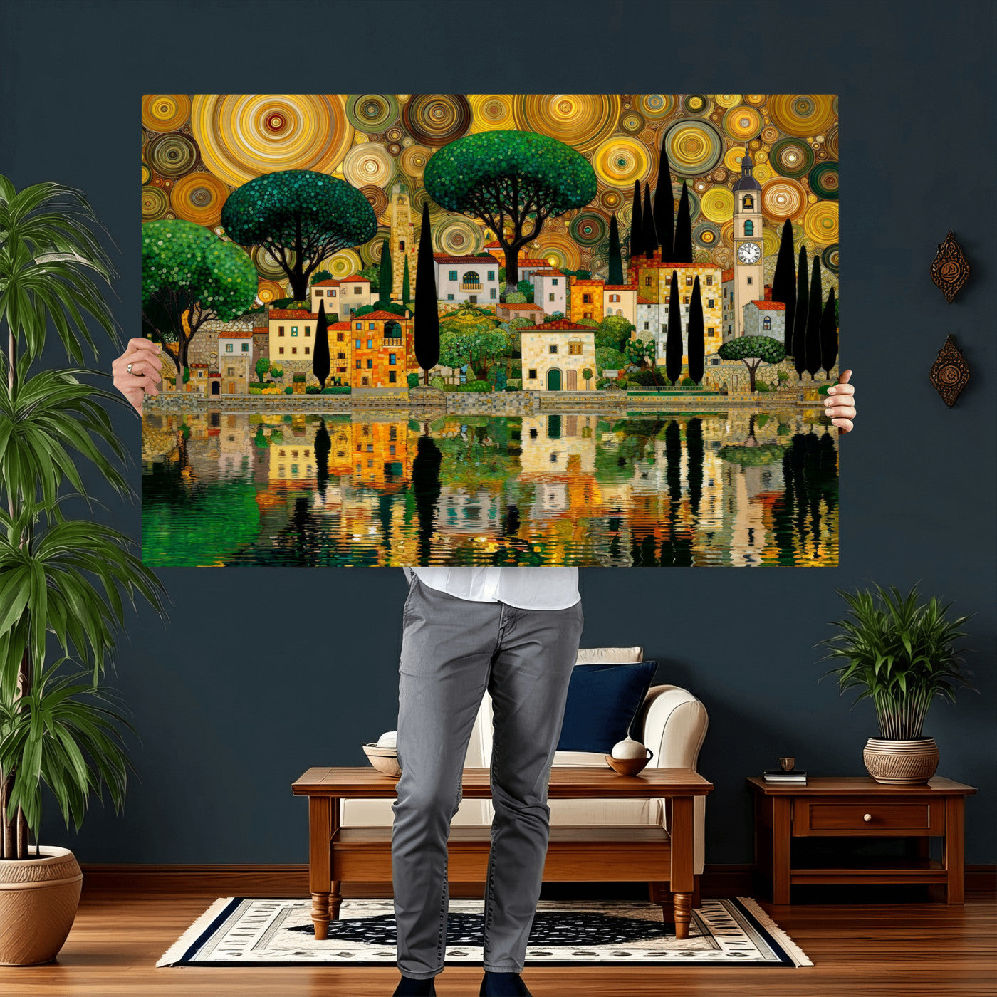 93010897-MGV-CV-36X24 - Gustav Klimt Golden Cityscape Wall Art Canvas Print,