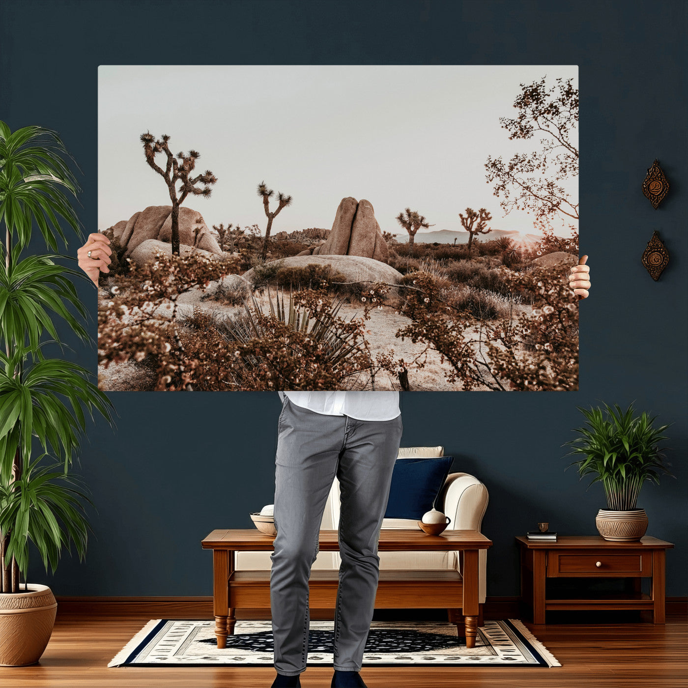 75778944-MGV-CV-36X24 - Joshua Tree Desert Canvas Wall Art Print, Desert Landscape Photography, Boho Southwest Wall Decor, Nature Canvas, Ready to Hang