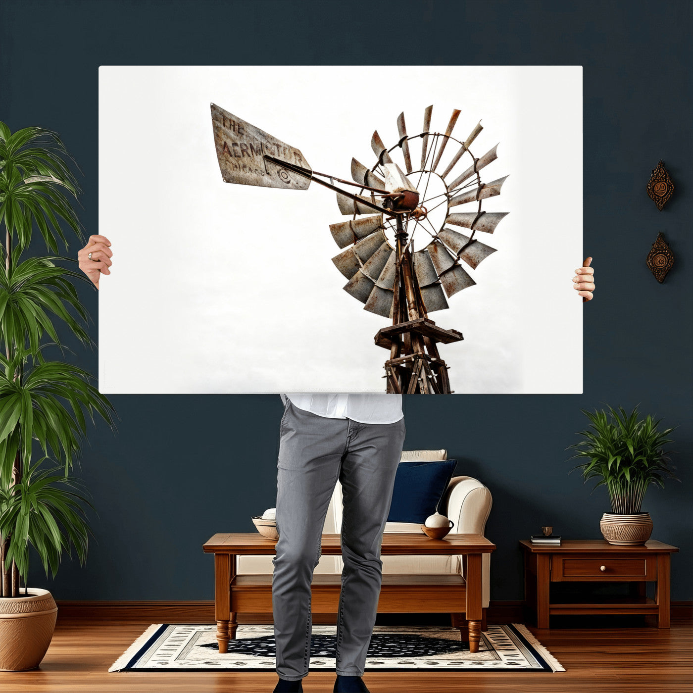 99806928-MGV-CV-36X24 - Rustic Farmhouse Windmill Canvas Wall Art Vintage Western Farmhouse Print