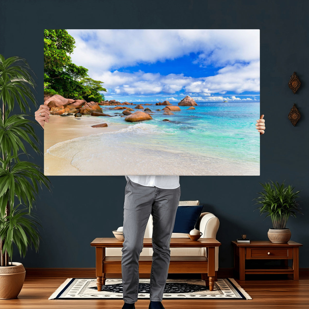 81980382-MGV-CV-36X24 - Seychelles Beach Canvas Wall Art - Anse Intendance Turquoise Ocean Print