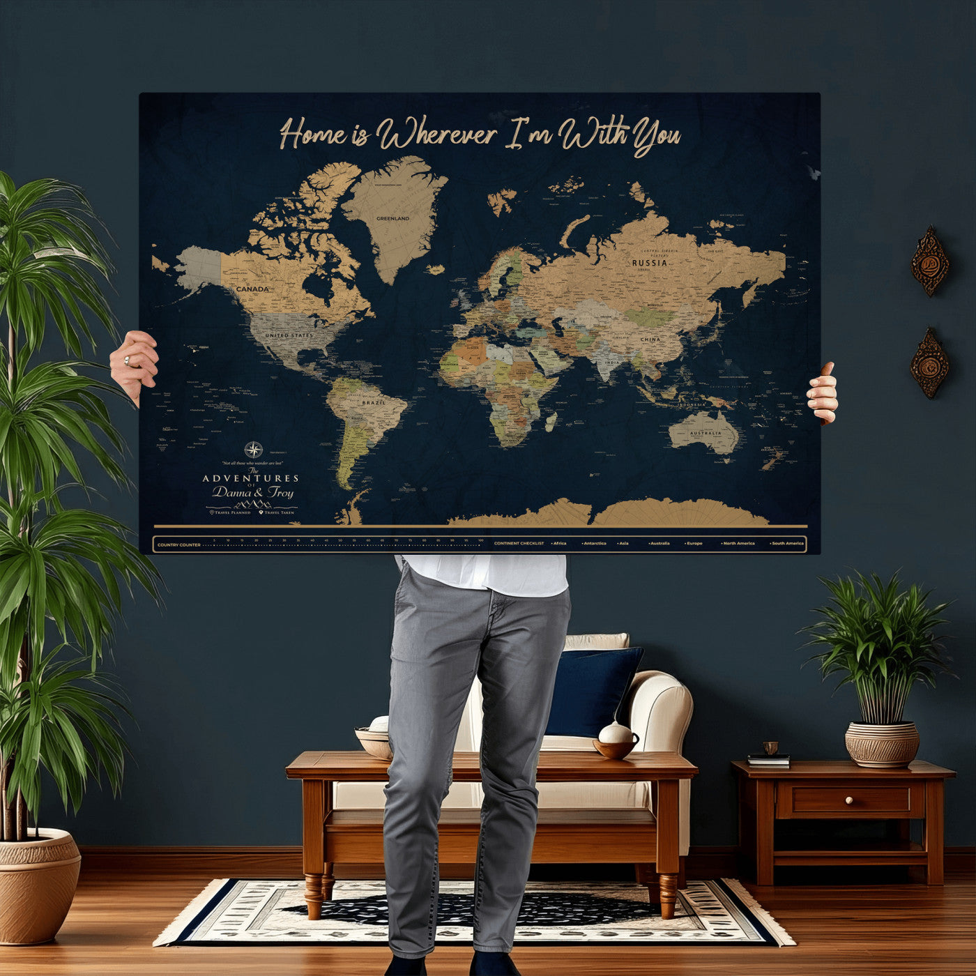 14276407-MGV-CV-36X24 - Custom Push Pin World Map Canvas Print – Personalized Travel Map Wall Art