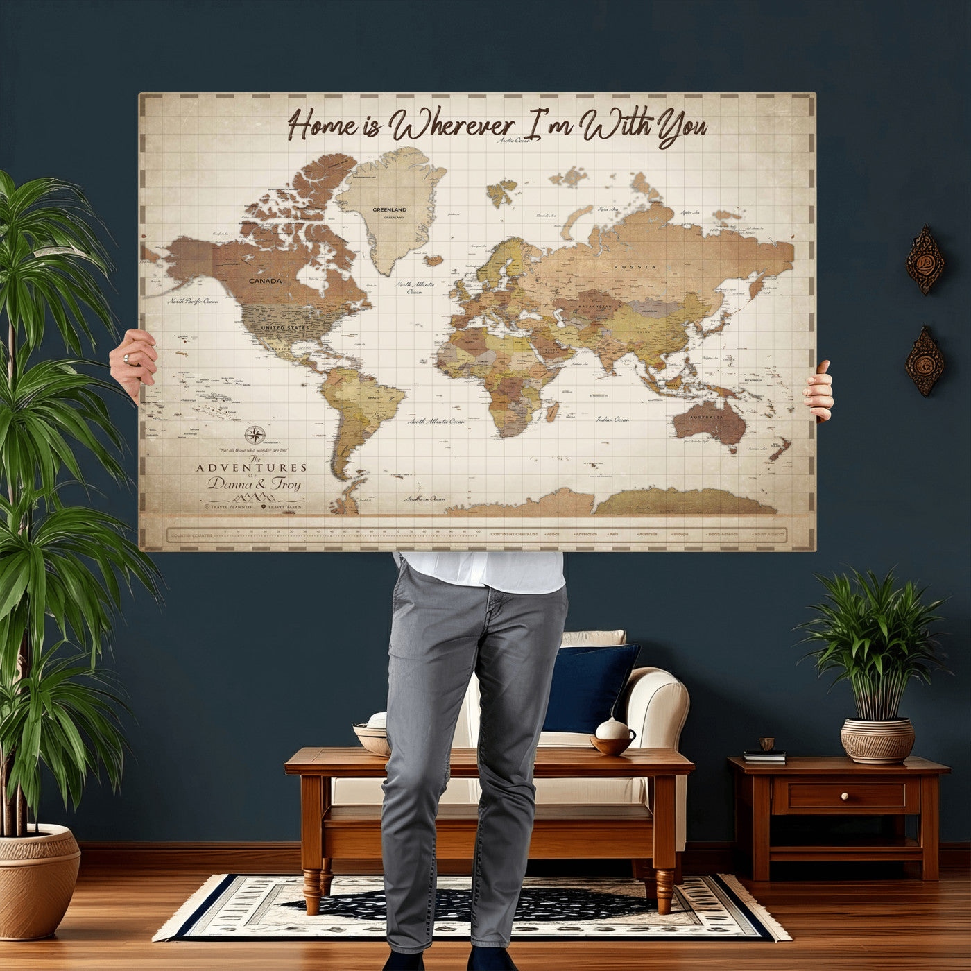 33352020-MGV-CV-36X24 - Custom Push Pin World Map Canvas Print – Personalized Travel Map Wall Art