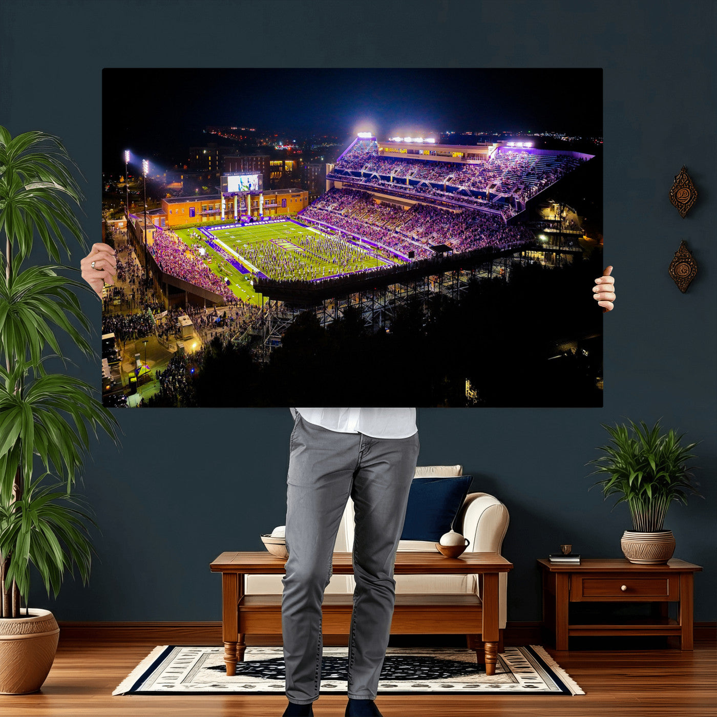 400867JMU2-MGV-CV-36X24 - JMU Stadium Wall Art Canvas Print for Game Room Decor - James Madison University Stadium