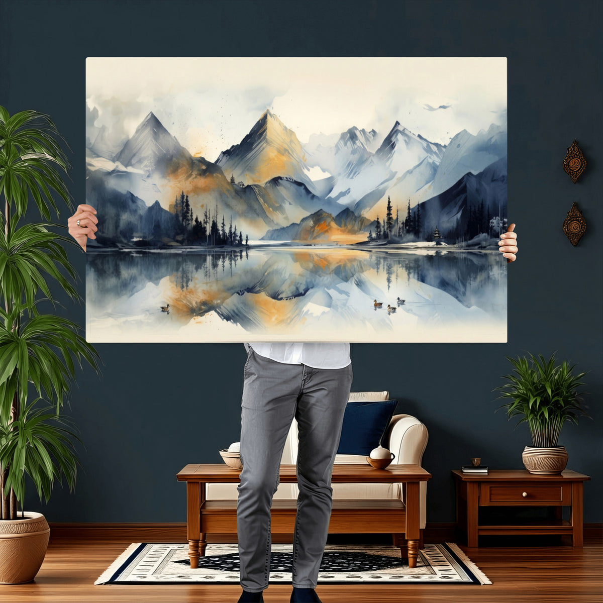 10196184T-MGV-CV-36X24 - Abstract Lake Mountain Wall Art Canvas Print