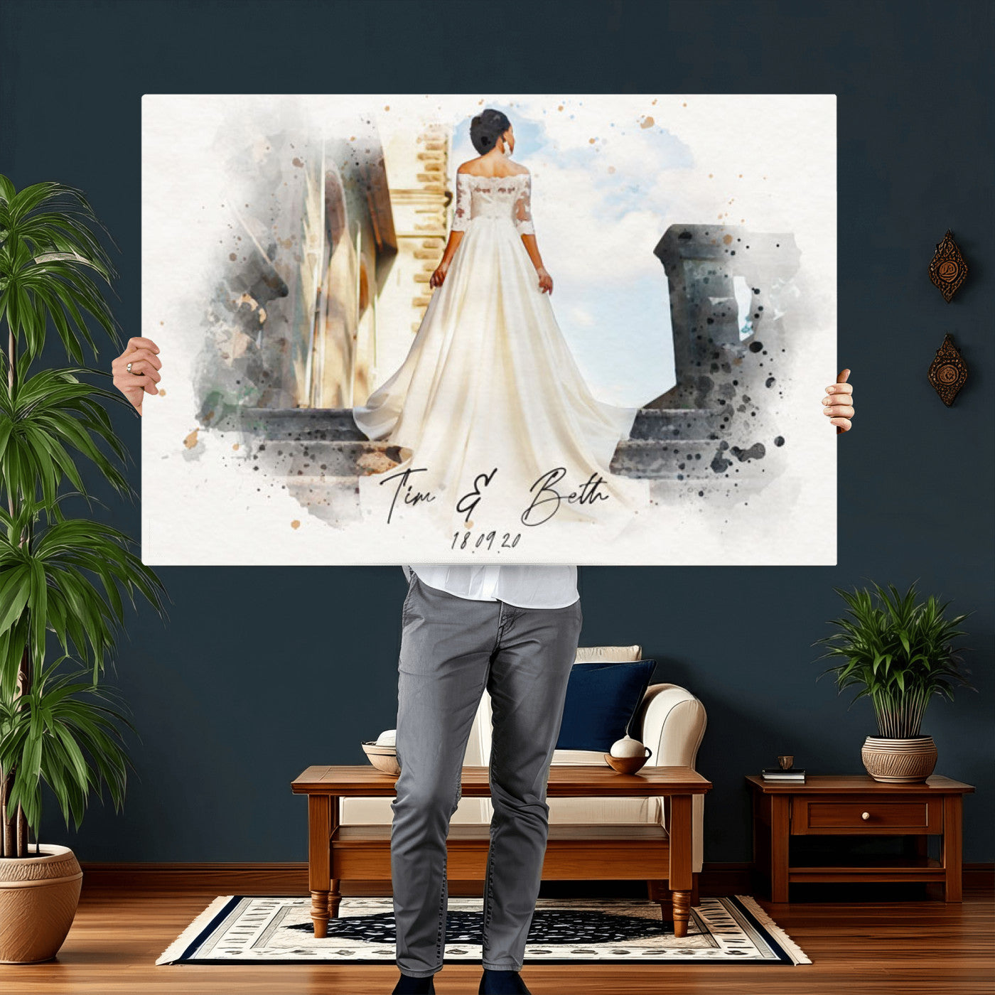 22778251-MGV-CV-36X24 - Watercolor Couple Portrait from Photo, Custom Wedding Anniversary Gift for Wife Husband Parents, Engagement Gift for Friend, Custom Gift