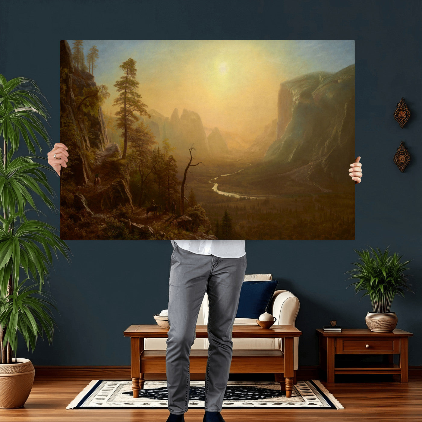 32350988-MGV-CV-36X24 - Albert Bierstadt Among the Sierra Nevada California Yosemite Wall Art Canvas Print, Classic Fine Art Painting Print
