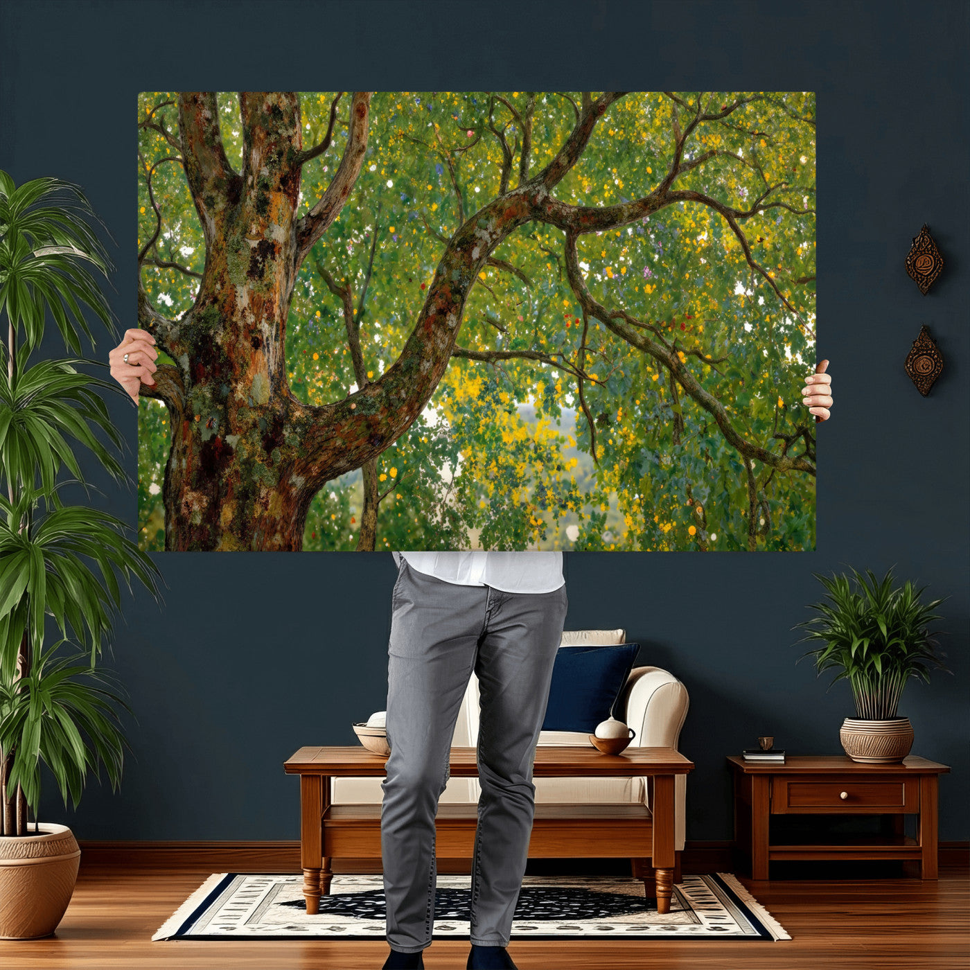 23663535-MGV-CV-36X24 - Vintage Summer Forest Green Tree Wall Art Canvas Print, Lush Leaves Impressionist Painting Print