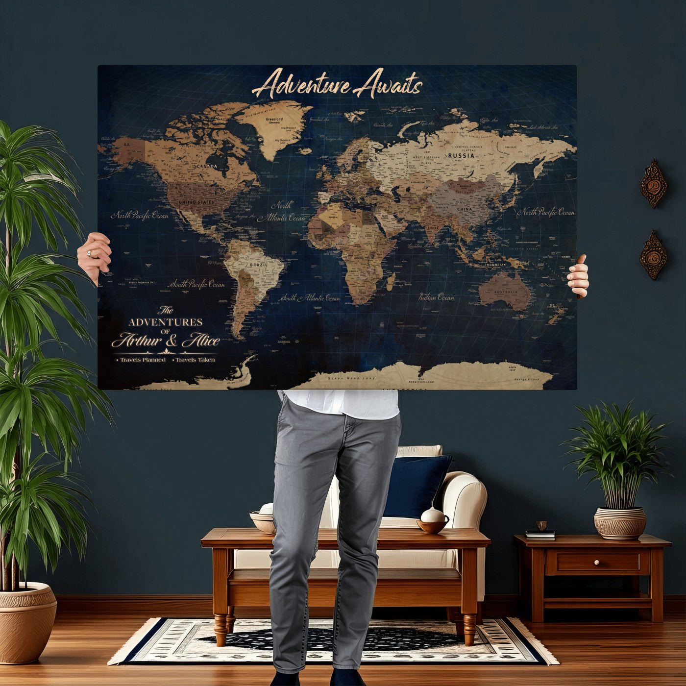 74477969-MGV-CV-36X24 - Custom Push Pin World Map Canvas | Personalized Travel Tracker | Wedding Anniversary Gift for Couples | Adventure Map Wall Art with Pins