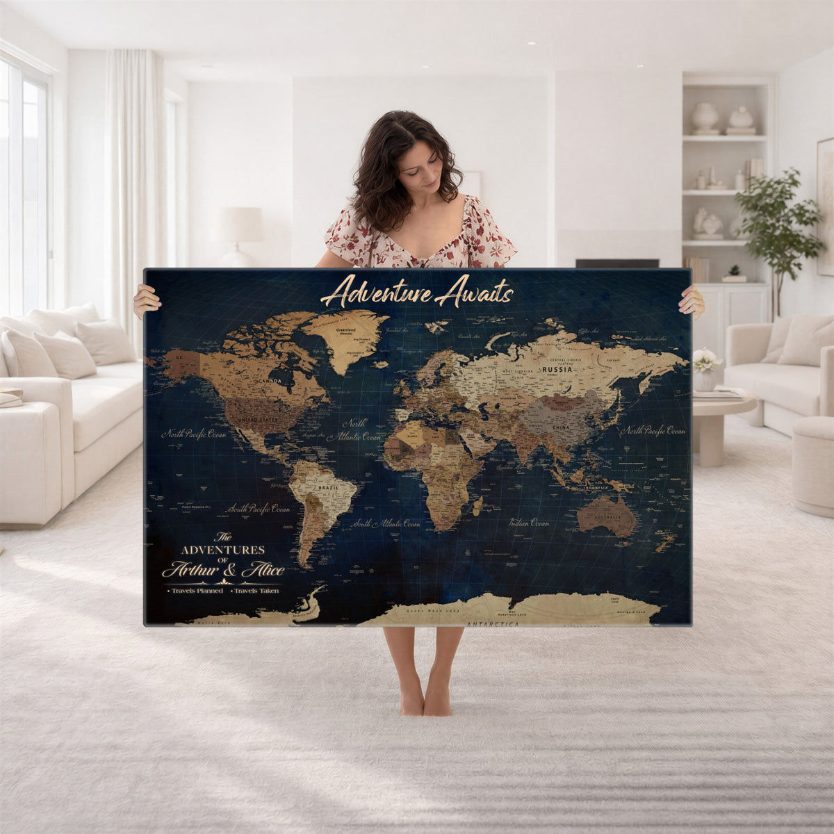 74477969-MGV-CV-36X24 - Custom Push Pin World Map Canvas | Personalized Travel Tracker | Wedding Anniversary Gift for Couples | Adventure Map Wall Art with Pins