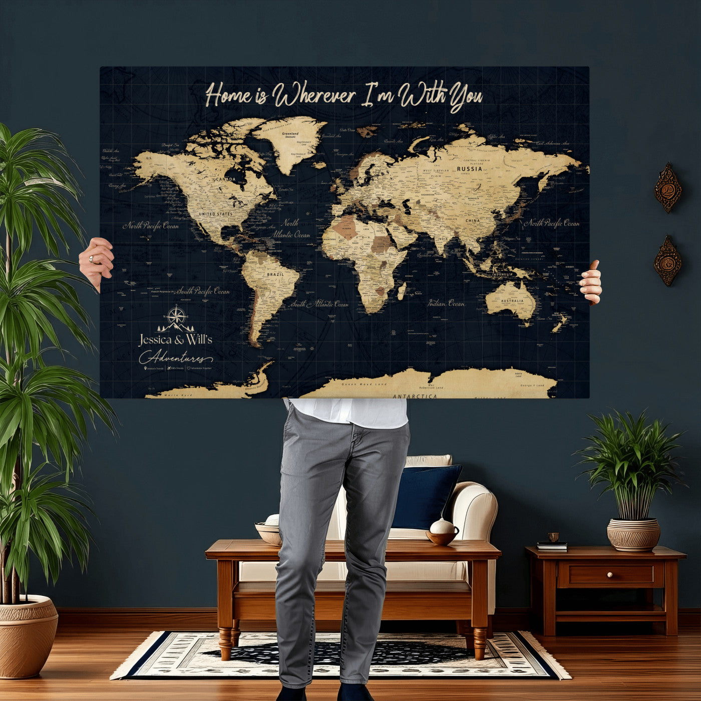 19542599-MGV-CV-36X24 - Custom Push Pin World Map Canvas | Personalized Travel Tracker | Wedding Anniversary Gift for Couples | Adventure Map Wall Art with Pins