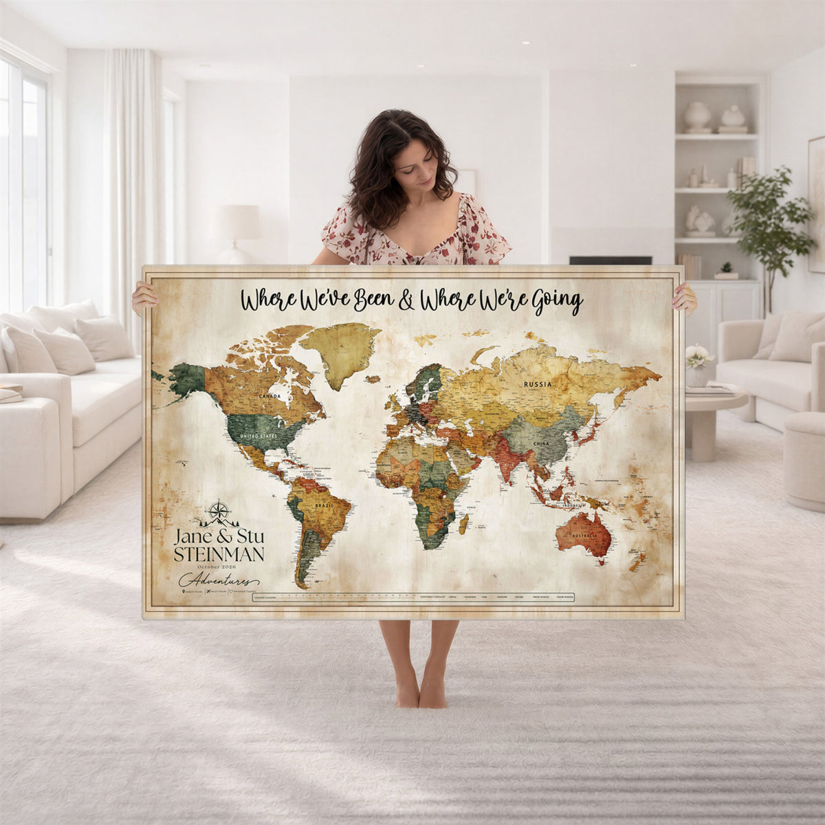 19542567-MGV-CV-36X24 - Custom Push Pin World Map Canvas | Personalized Travel Tracker - NEWMAP-167