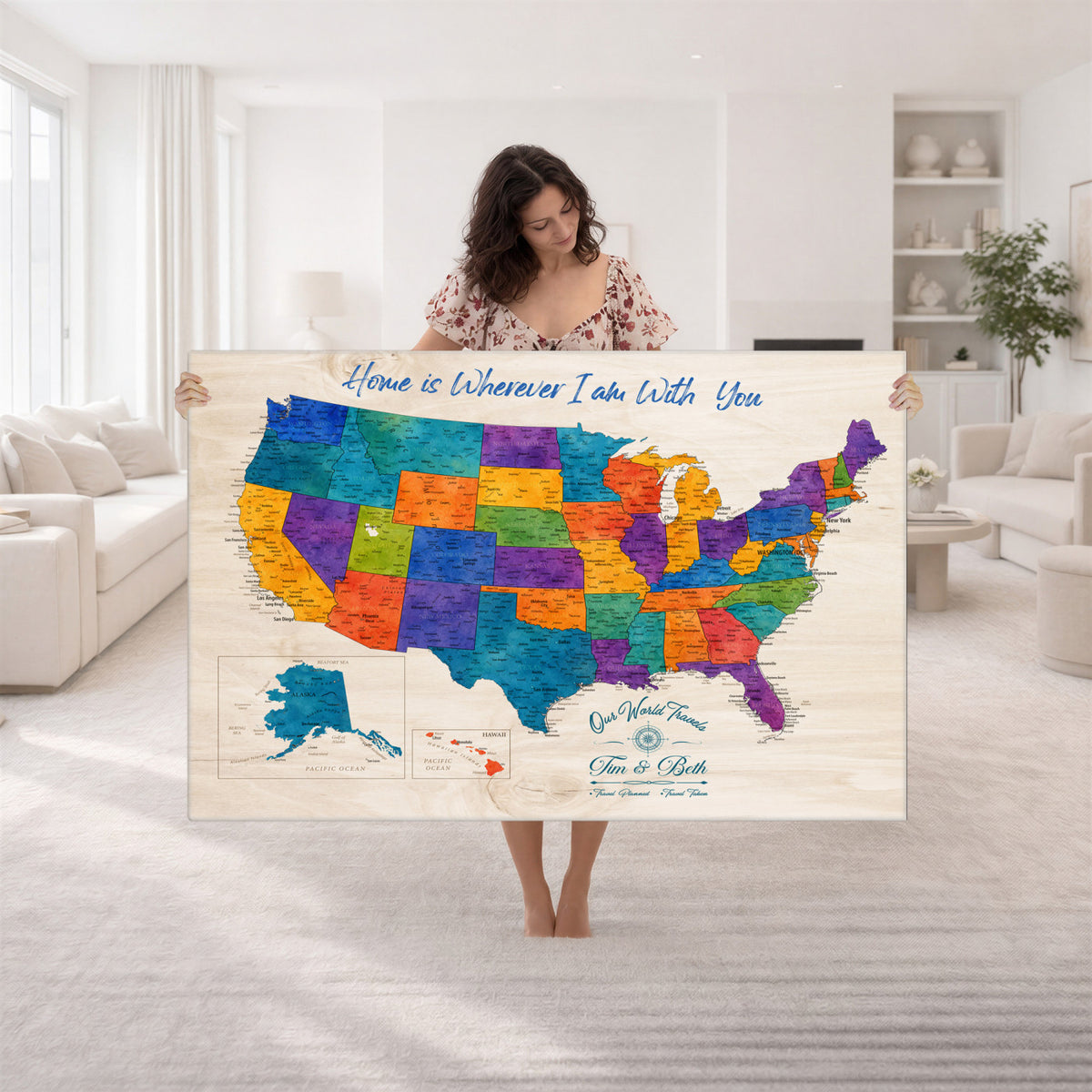 588510355-MGV-CV-36X24 - Personalized USA Push Pin Travel Map – Custom United States Map Wall Art