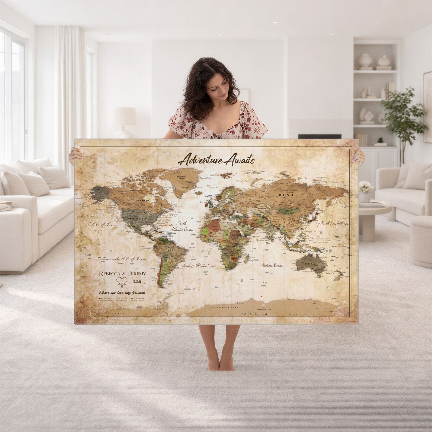 1954256765-MGV-CV-36X24 - Custom Push Pin World Map Canvas PRINT | Personalized Travel Tracker | Wedding Anniversary Gift
