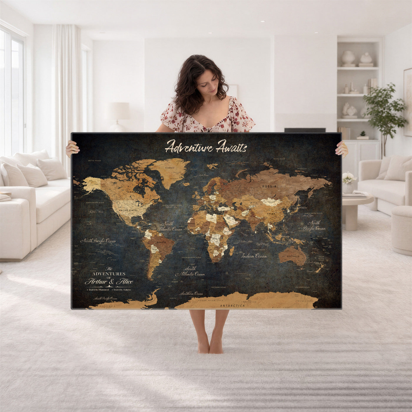 195425676576-MGV-CV-36X24 - Custom Push Pin World Map Canvas PRINT | Personalized Travel Tracker | Wedding Anniversary Gift