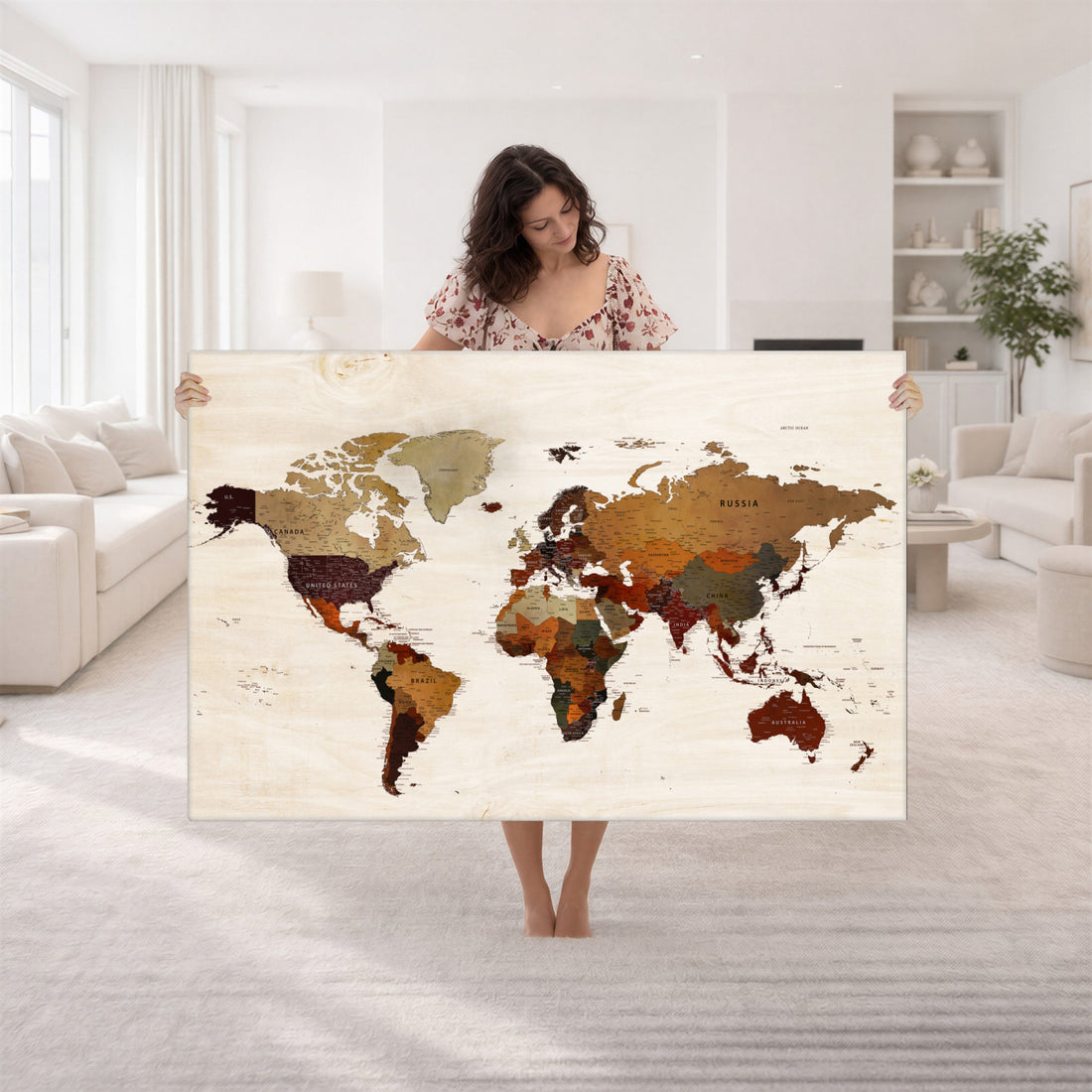Custom Push Pin World Map Wall Art Canvas Print – Personalized Travel Tracker with Pins Framed Large for Home and Office Decor