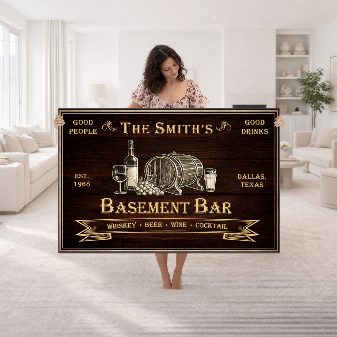 Custom Basement Bar Sign Canvas, Personalized Family Home Bar Wall Art