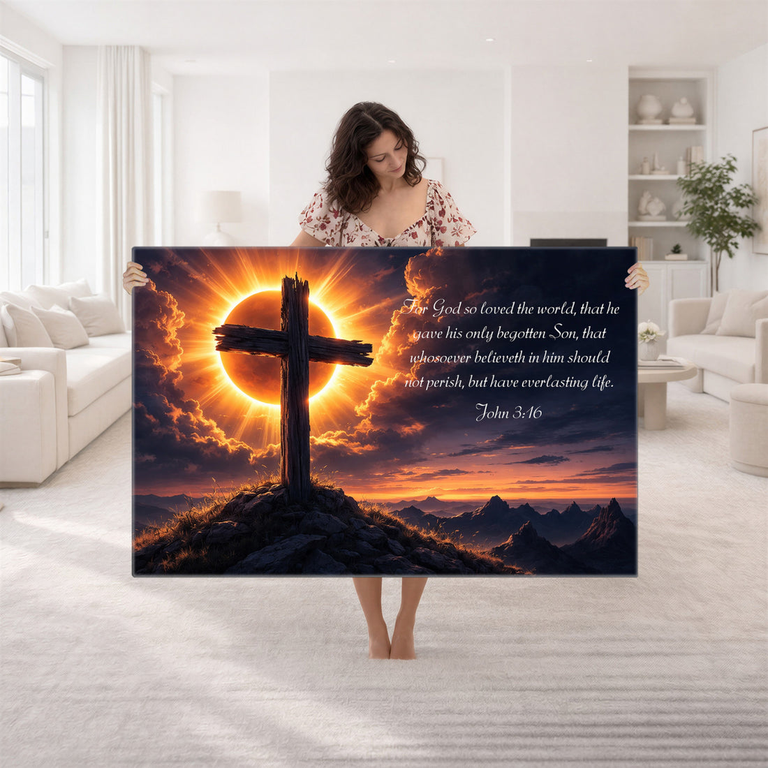 Custom Bible Verse Cross Canvas, Personalized Christian Wall Art