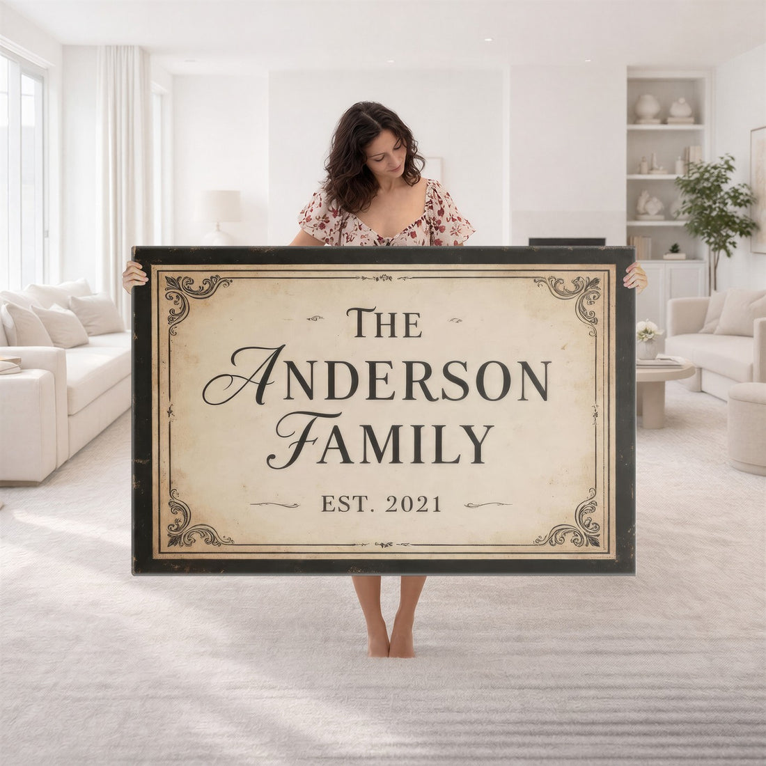 Personalized Family Established Sign Canvas Print, Vintage Charcoal