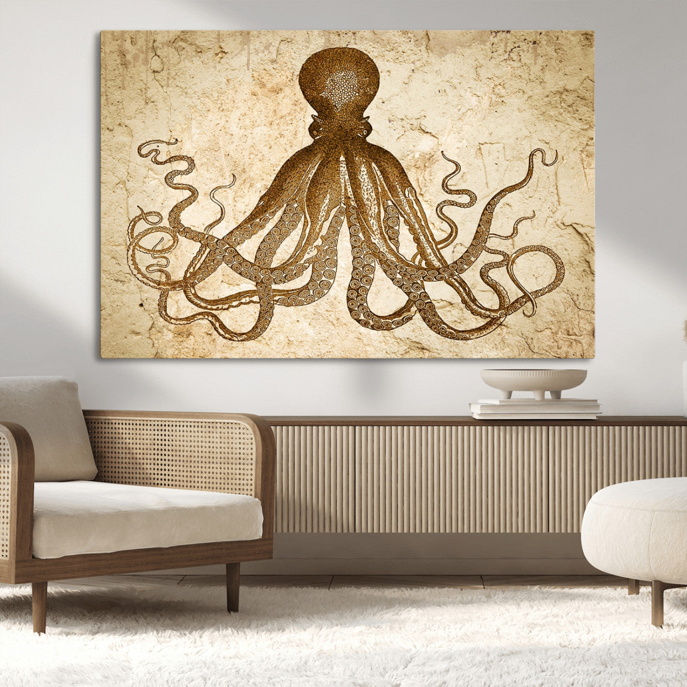 96154-MGV-CV-36X24-Sepia Octopus Wall Art Abstract Animal Canvas Print