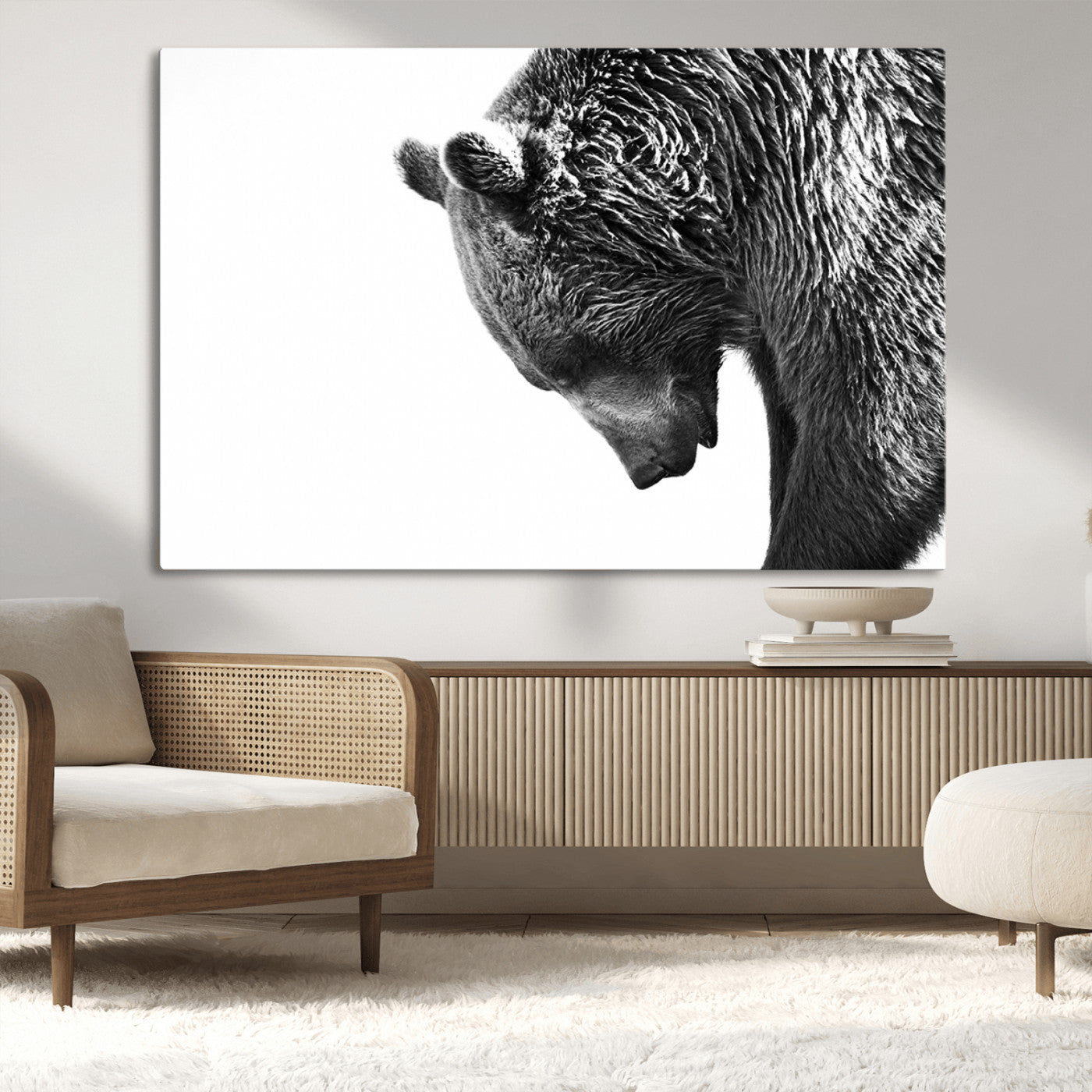 -Black and White Grizzly 399 Bear Canvas Print Wall Art | Large Wildlife Canvas Print for Living