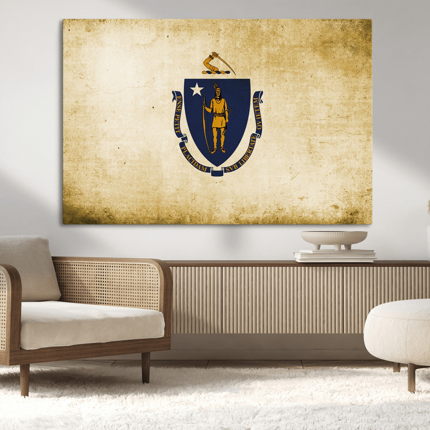 -Massachusetts Flag Wall Art Canvas Print