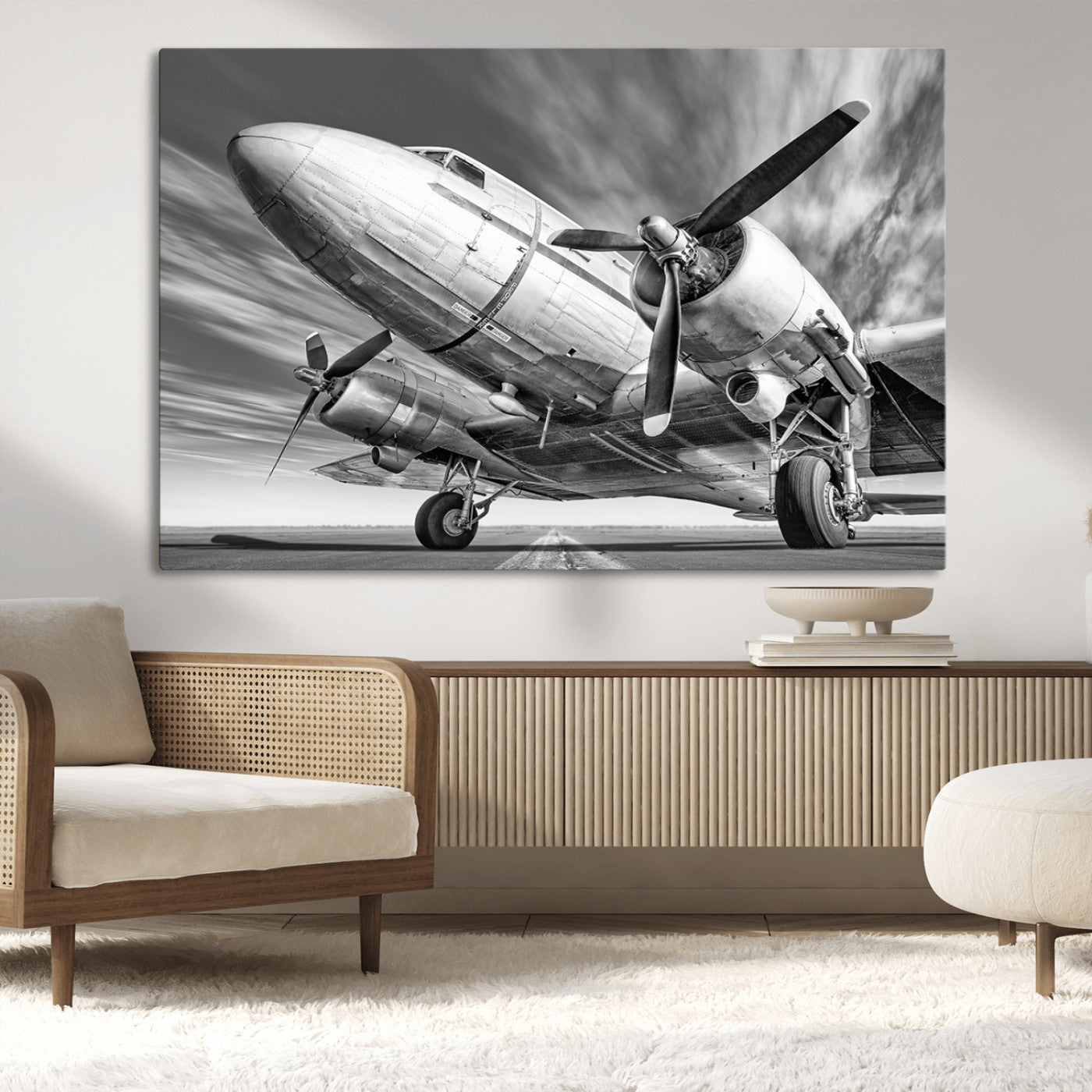 82744-MGV-CV-36X24-Vintage Airplane on Runway Canvas Print