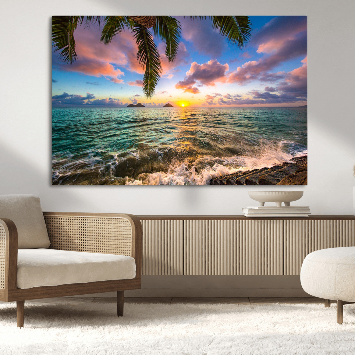-Framed Tropical Sunset Art Canvas Print