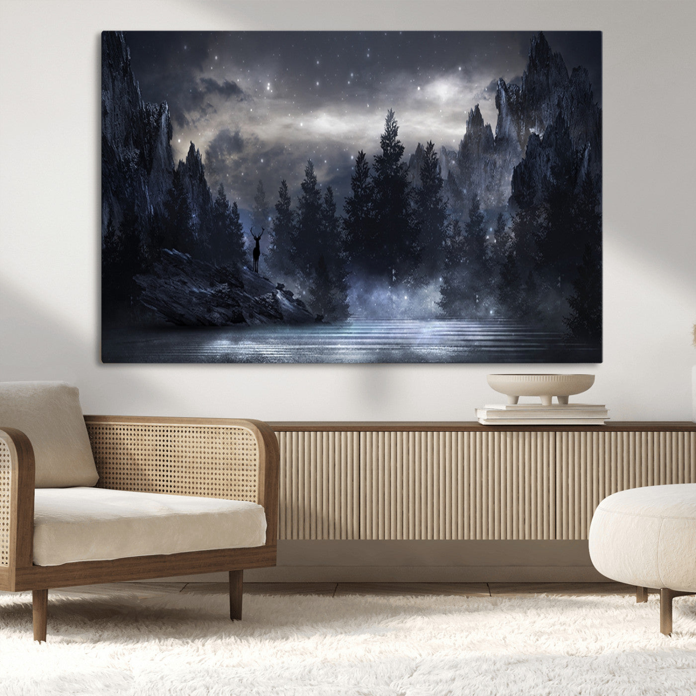 55385-MGV-CV-36X24-Night Landscape and Trees Wall Art Canvas Print