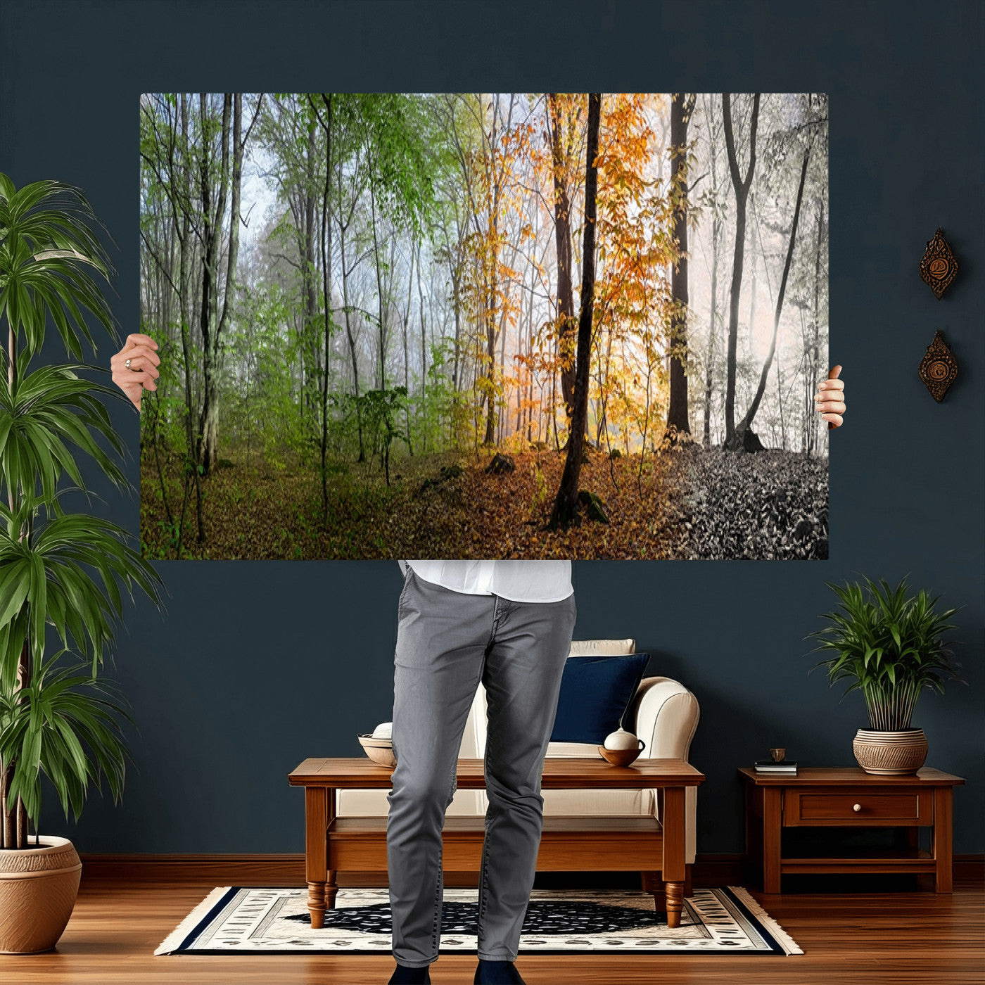 95317-MGV-CV-36X24 - Four Seasons Wall Art Forest Canvas Print – Triptych Seasonal Nature Print – Landscape Decor for Living Room