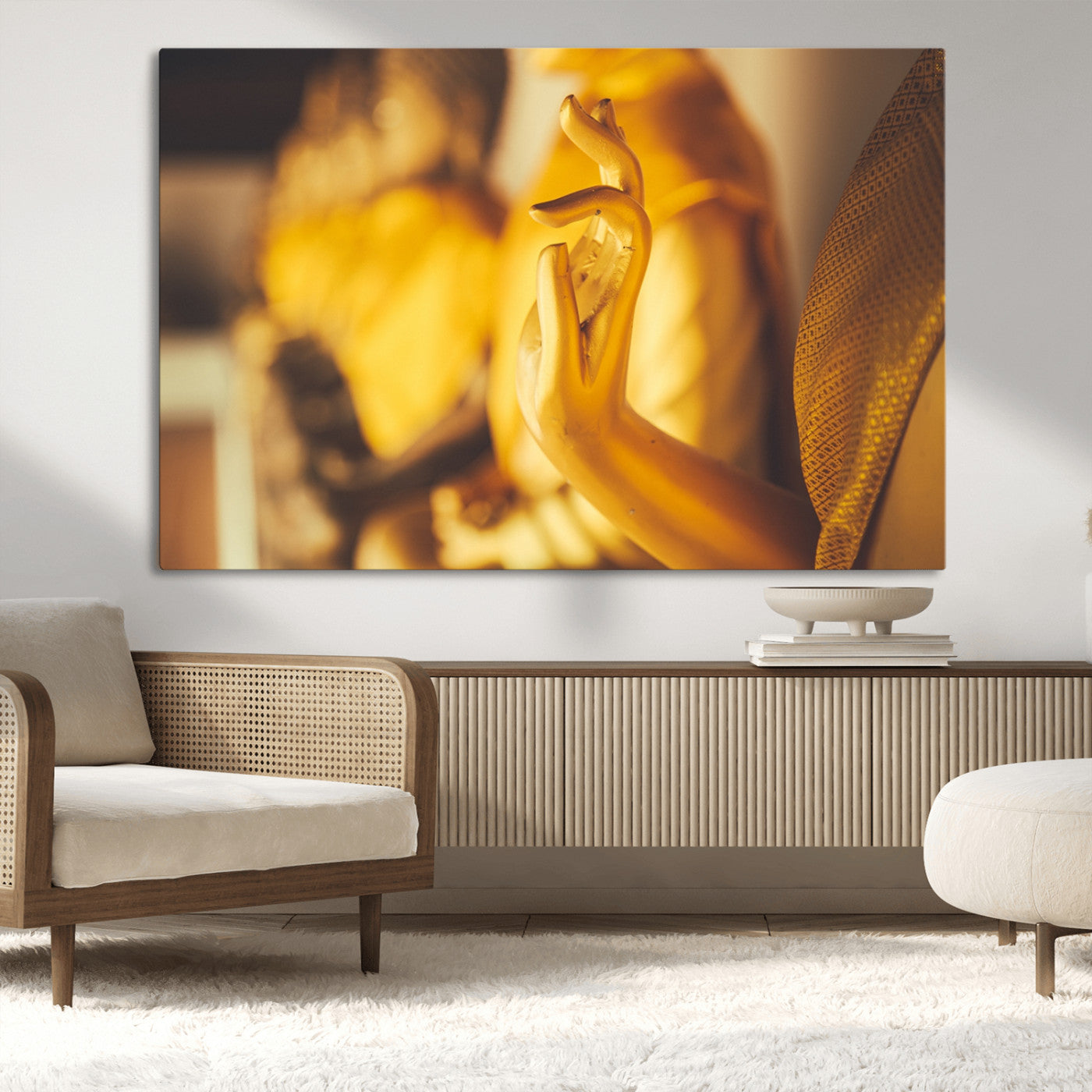 -Gold Buddha Statue Hands Wall Art Canvas Print