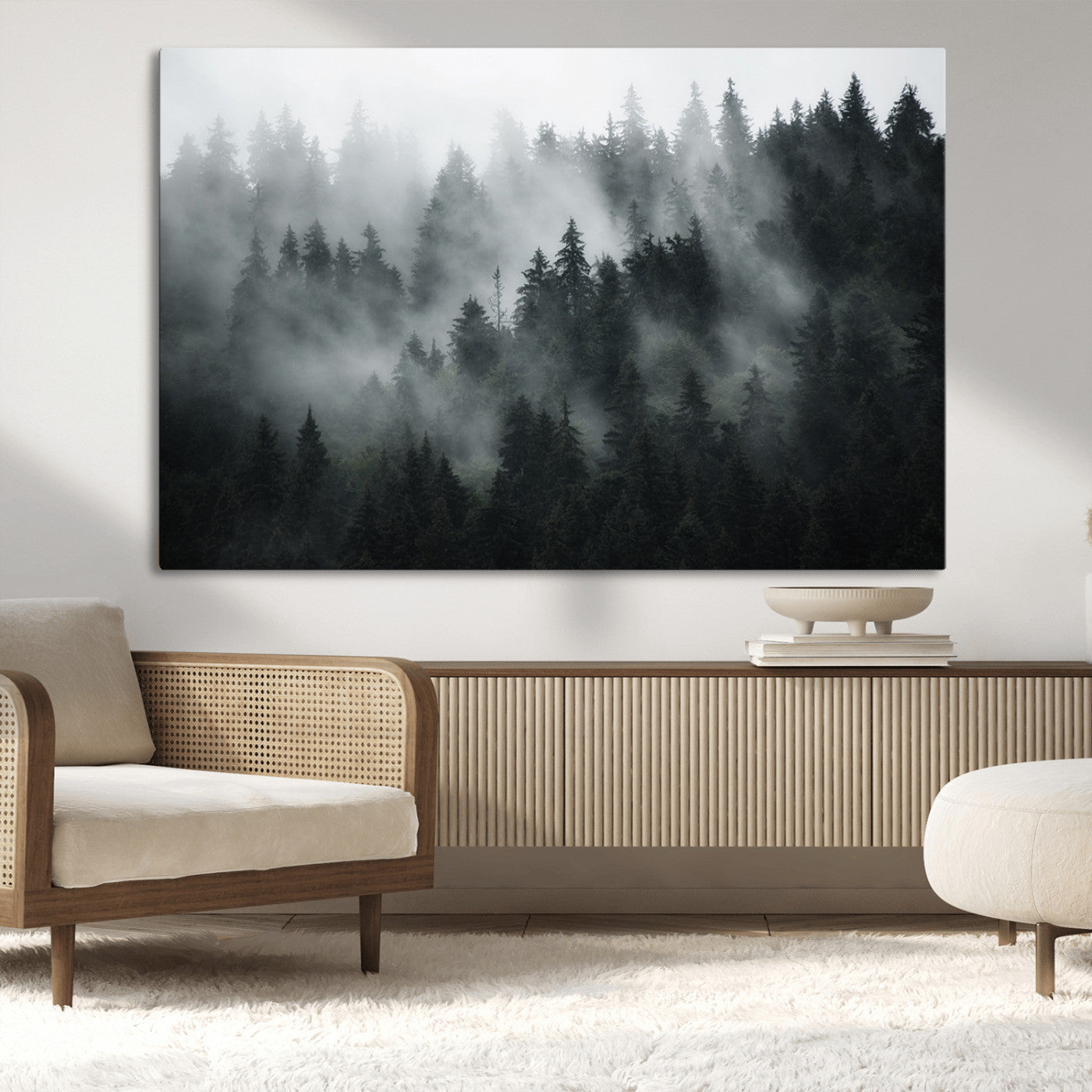 52359-MGV-CV-36X24-Foggy Forest Wall Art Canvas Print | 3 Panel Large Misty Landscape for Dining Room, Office, or
