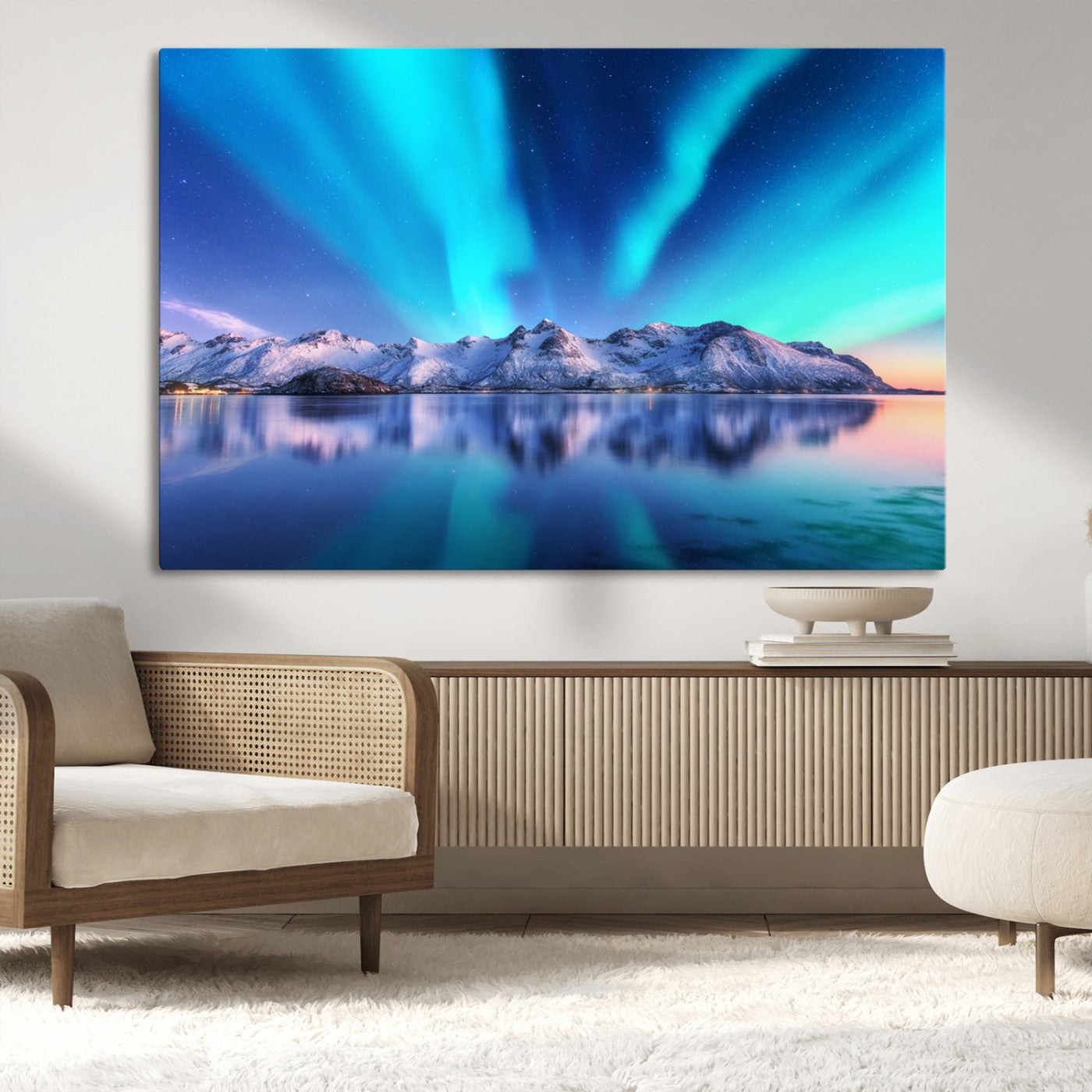 -Northern Lights above Mountain Wall Art, Northern Lights Wall Art Canvas Print
