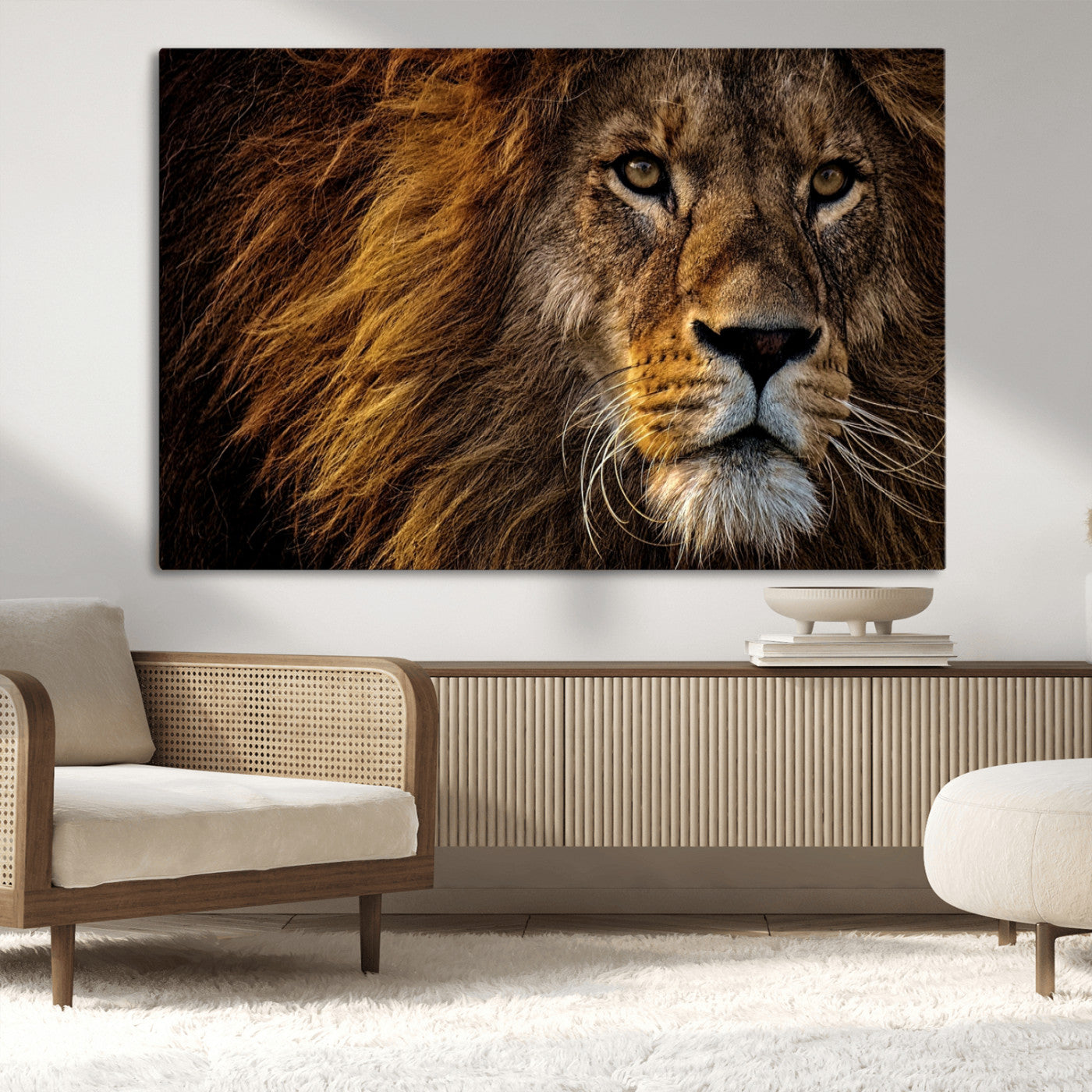 98665-MGV-CV-36X24-Mighty Lion Wall Art Canvas Print – Majestic Animal Portrait Artwork for Home, Office, Living Room, Guest Room