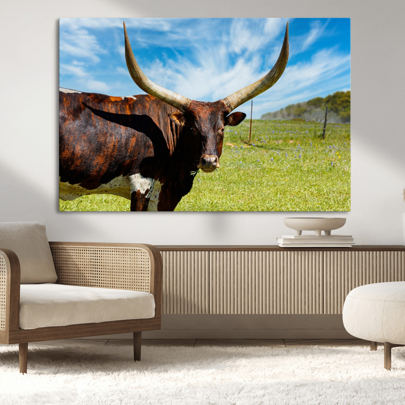 -Longhorn and Cow Wall Art, Country Cow Wall Decor Canvas Print